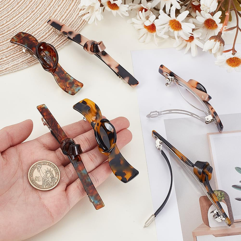 AHANDMAKER 6Pcs 6 Styles French Hair Barrette Clip, Handmade Snap Strong Hold Grip Automatic No Slip Durable Acetate Styling Accessories for Thick Curly Wavy Long Short Hair image number 4