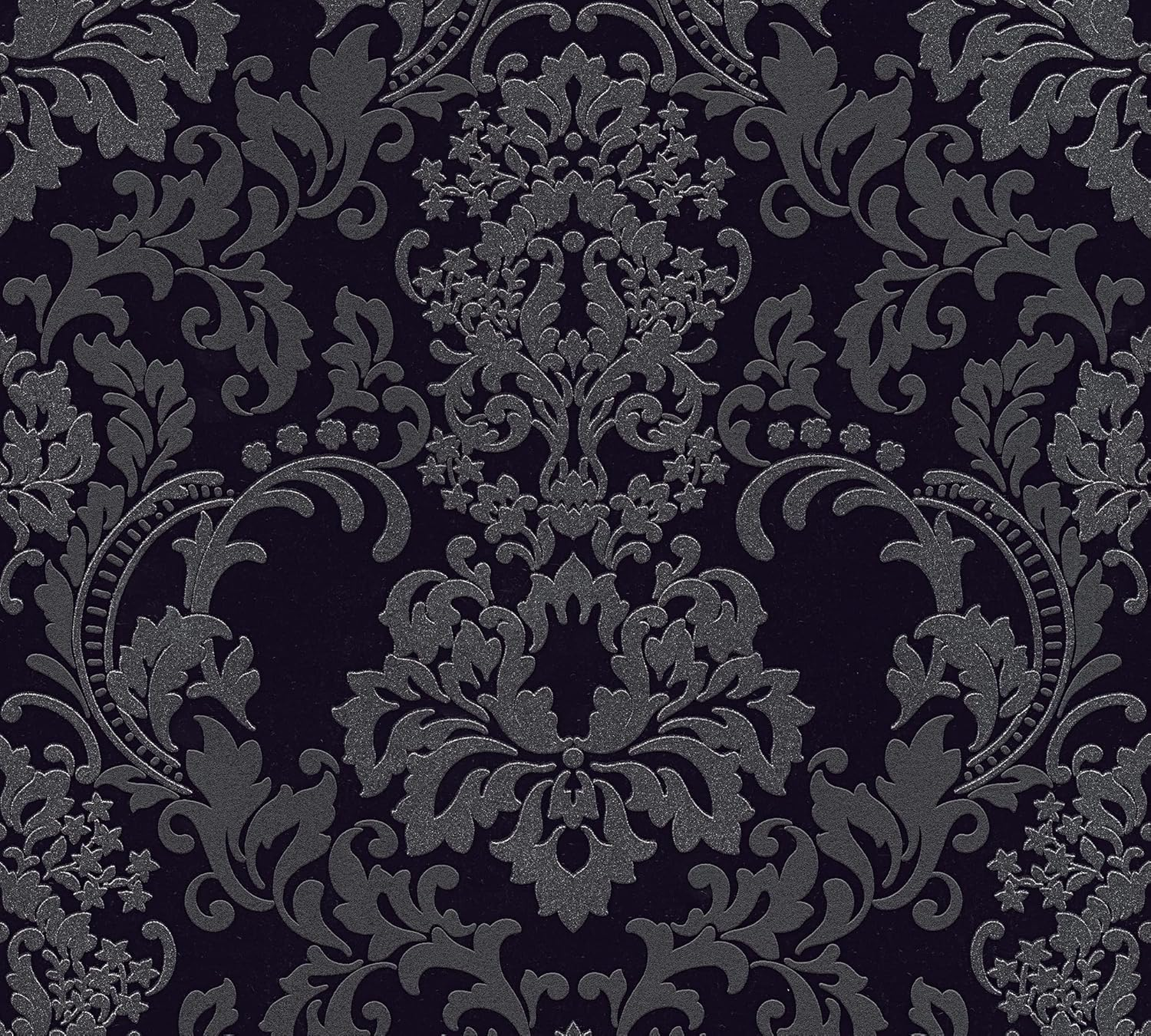 A.S. Cr&eacute;ation Black & White Non-Woven Wallpaper with Ornaments 0.53 X 10.05 M - Black, Silver - Baroque Wallpaper Made in Germany - 361663