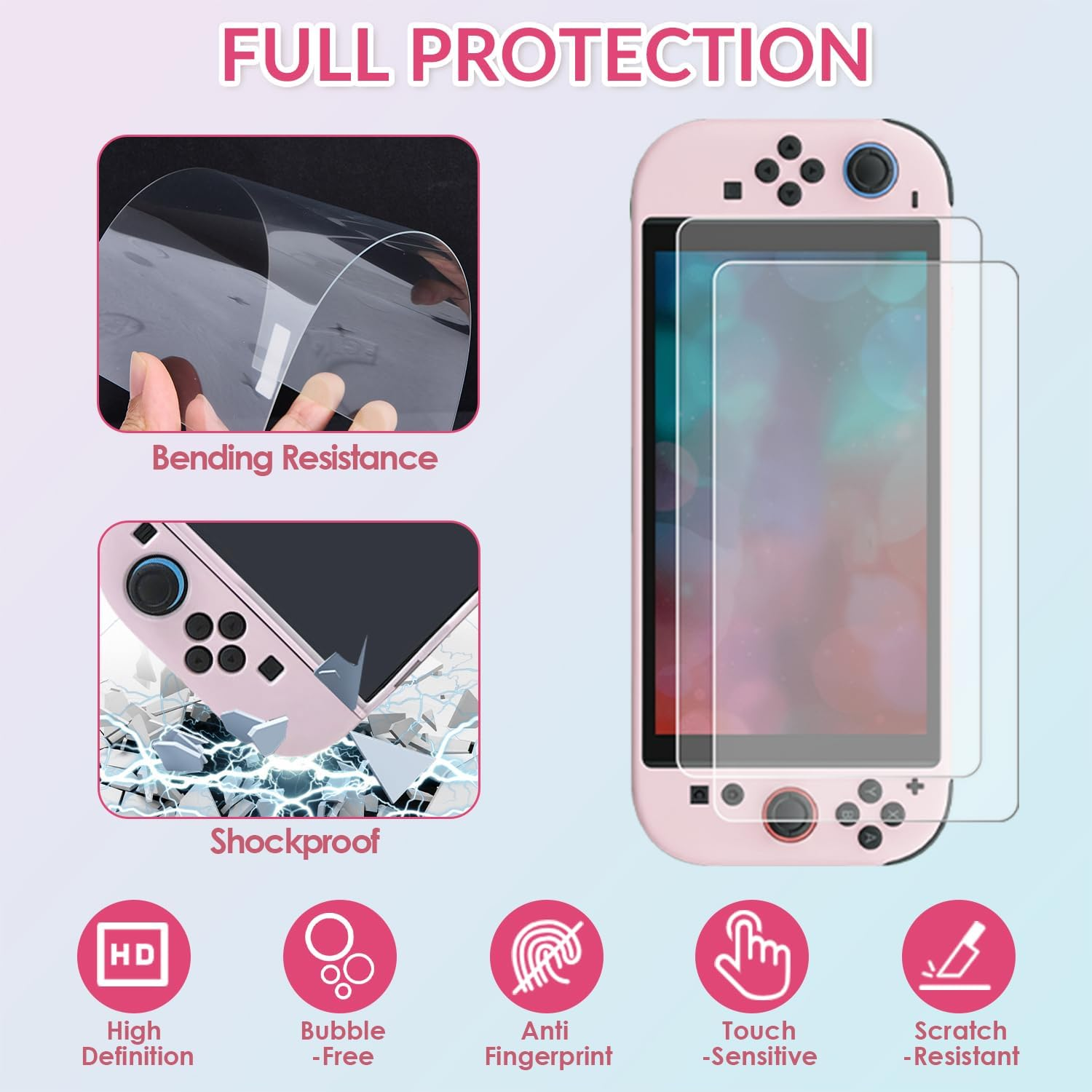 WOTOW Switch 2 Accessories Bundle Kit for Nintendo, Protective Carrying Case with Screen Protectors, Wrist Strap & Console Protective Shells (Pink) image number 3