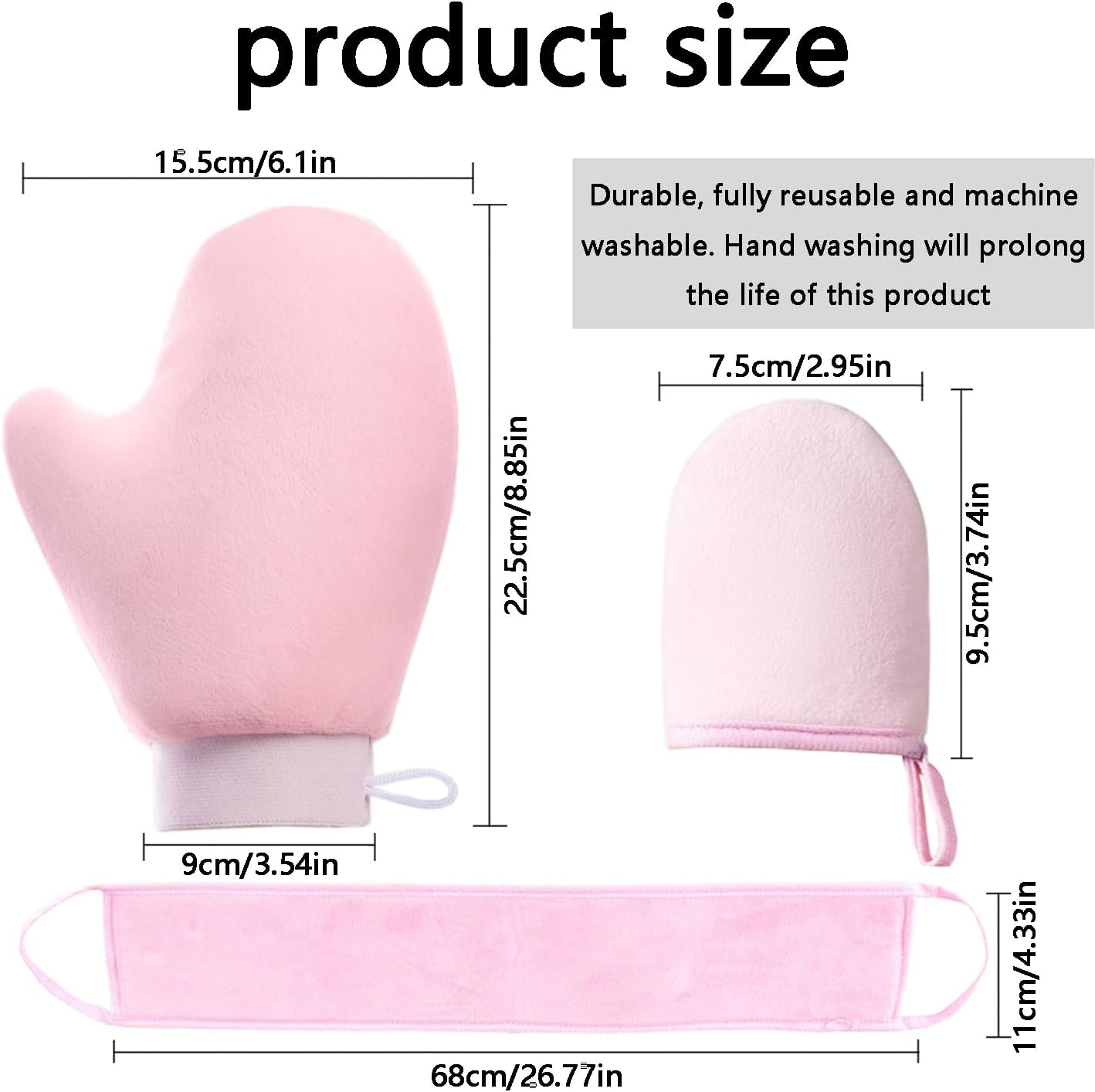 Tanning Mitt Set for Self-Tanning Mousse and Lotions - Elastic Tanning Gloves with Finger Slots for Back Applicator - Washable and Reusable Body Self Tanner Mitts (Pink)