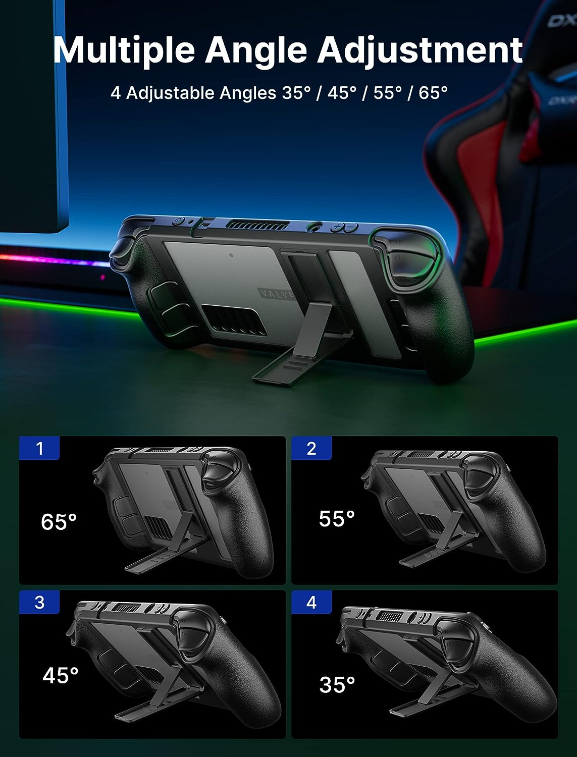 JSAUX Kickstand Case Compatible with Steam Deck/Oled, PC0105 Upgrade the Adjustable Angle Stand for Steam Deck Cover TPU Protective Case, Shock-Absorption, Non-Slip and Anti-Scratch Design image number 1