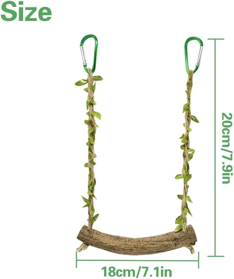 AIMALL Parrot Swing Station with Rattan Wood Pole, and Green Carabiner &ndash; Birdcage Decoration and Perch for Parrots image number 6