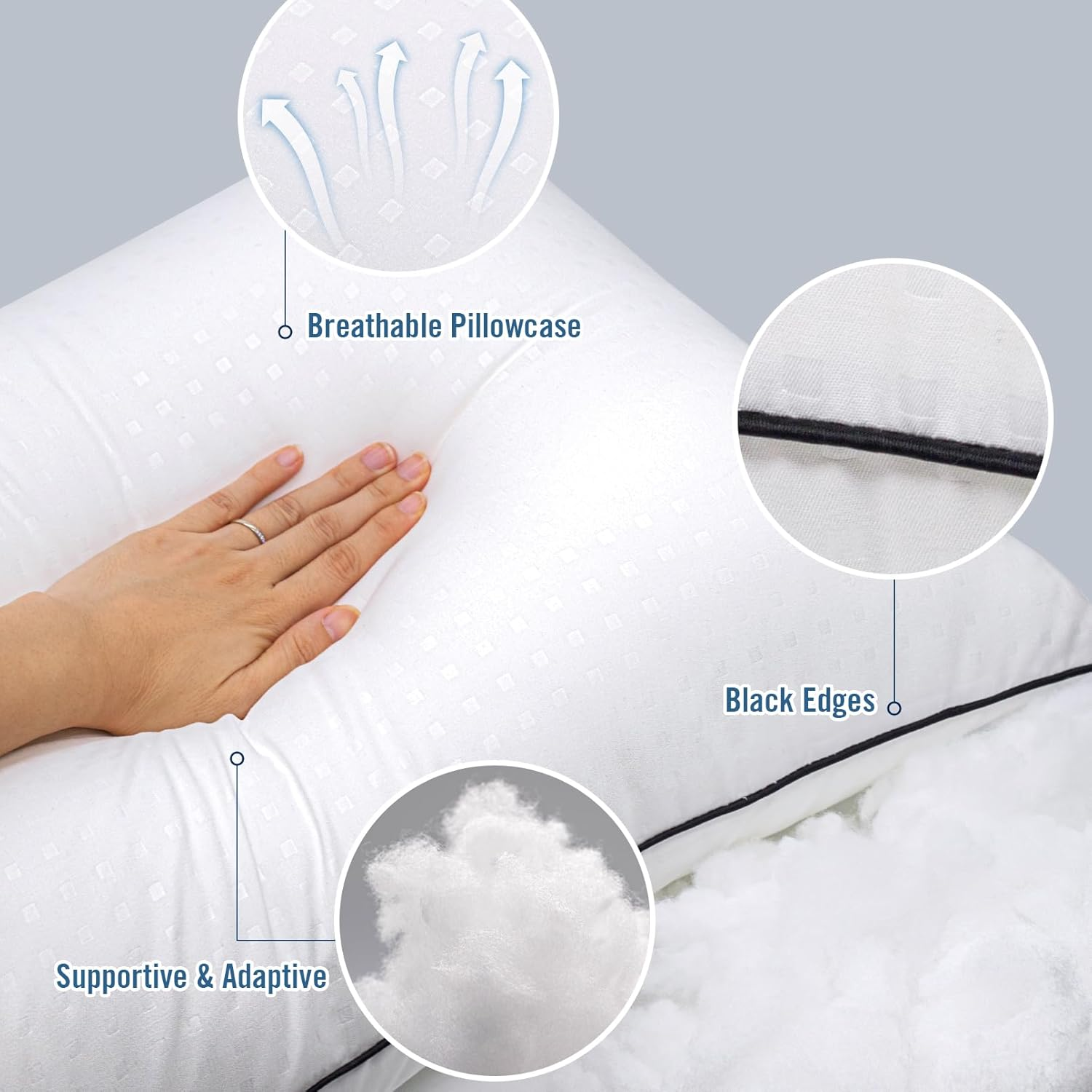 Standard Size Bed Pillows for Sleeping 2 Pack,Luxury Hotel Pillows,Comfortable and Supportive,Machine Washable,Suitable for Stomach,Back and Side Sleepers. image number 4