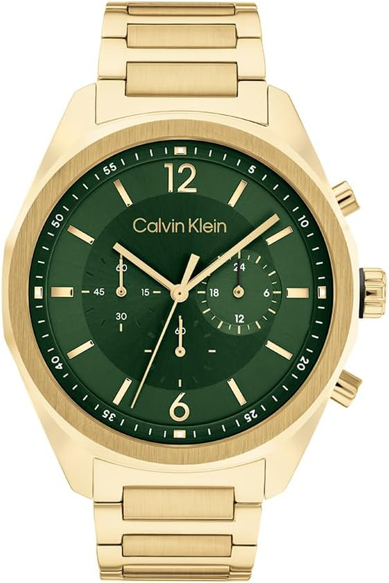 Calvin Klein Men'S Ck Force Gold Steel Quartz Fashion Chronograph Watch, 25200266, Grey, 45 Mm