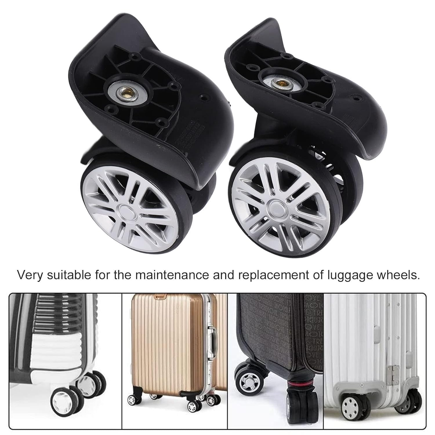 Luggage Wheels, 1 Pair Luggage Replacement Wheels Suitcase Luggage Caster Wheels Repair Parts for Maintenance Black image number 1