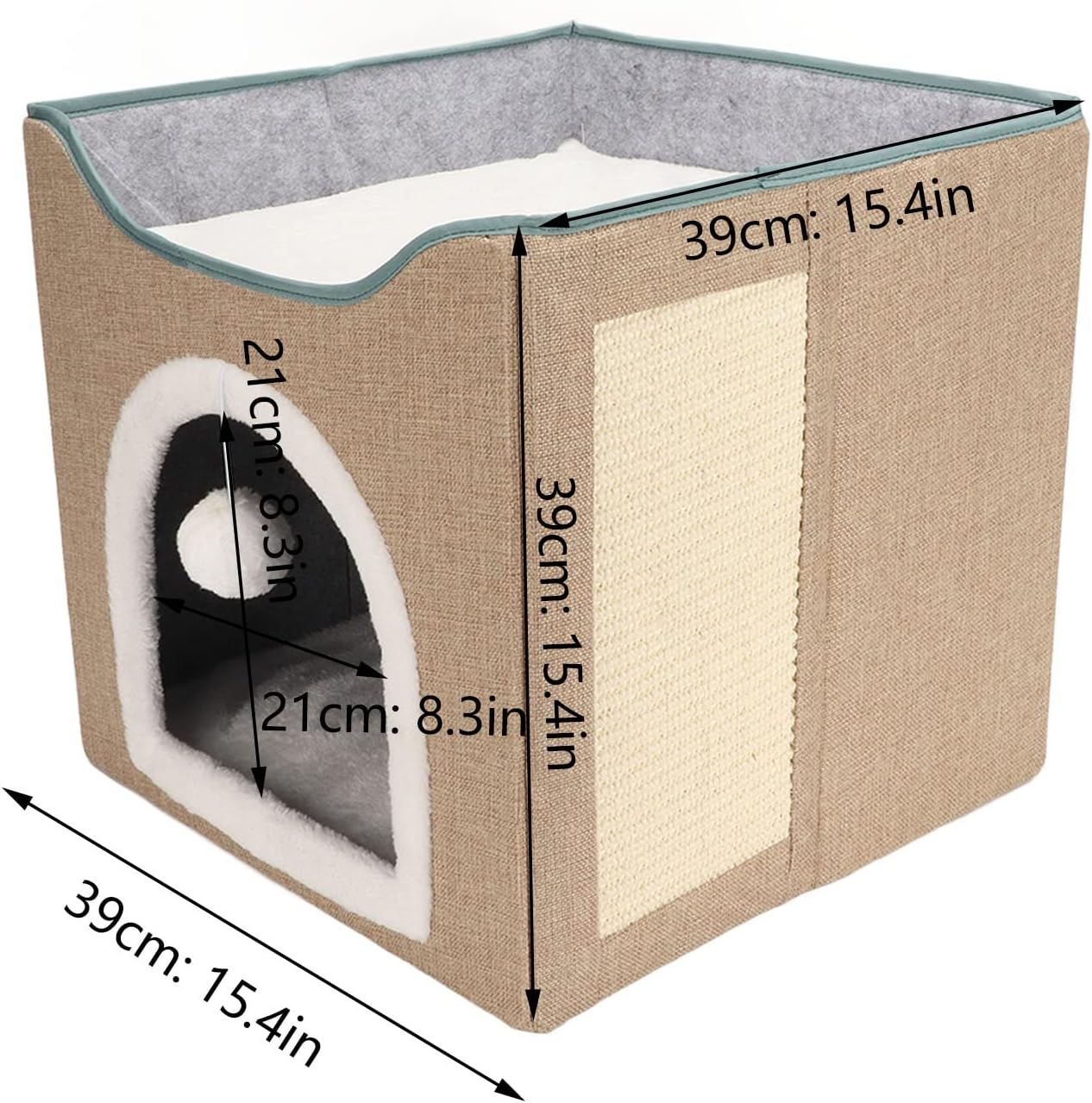 Cat House, Foldable Enclosed Warm Breathable Cat Cave Bed with Scratcher Plush Ball, Machine Washable Cat Beds Resistant Bottom Collapsible Outdoor Cat House for Cats (Apricot) image number 2