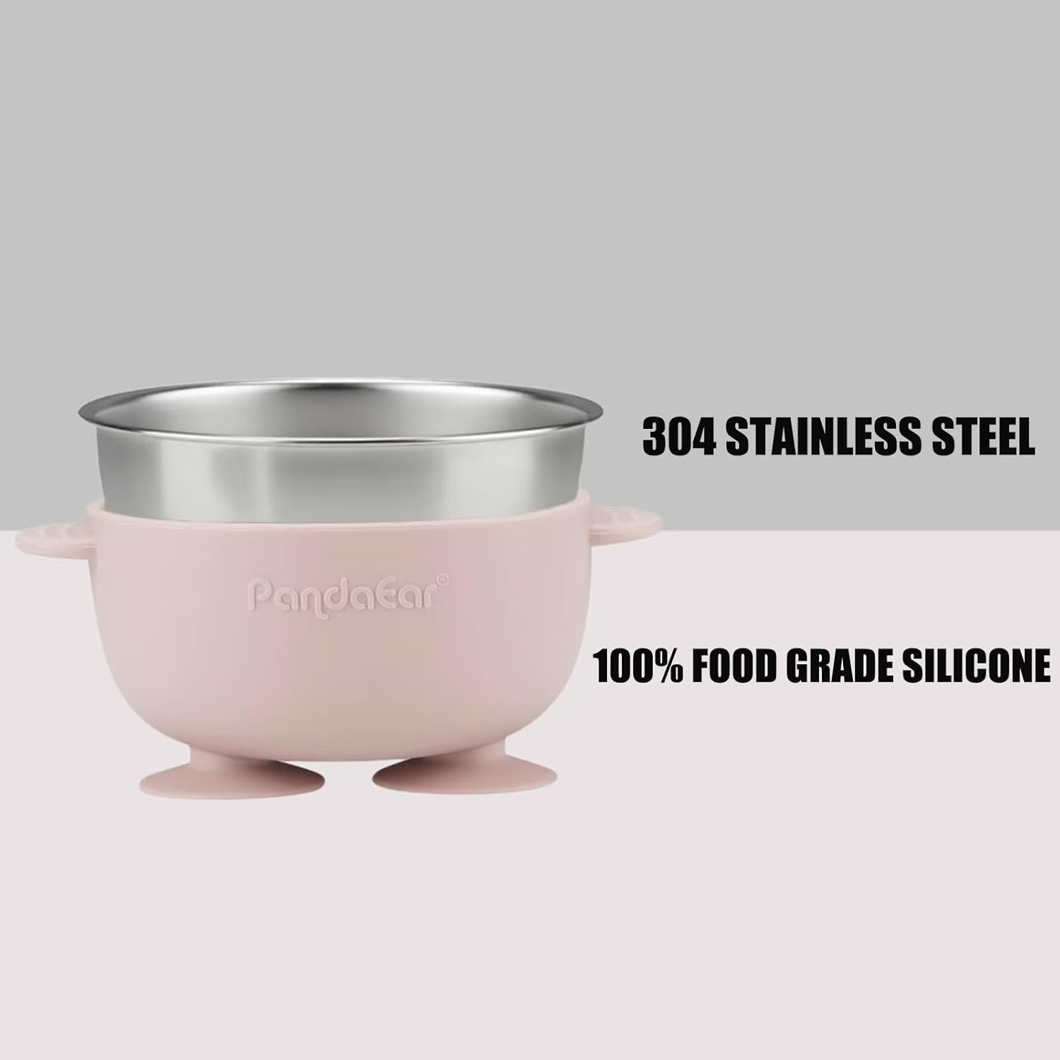 Pandaear 6-In-1 Stainless Steel Baby Feeding Set | Divided Suction Plate, Bowl, Sippy Cup with Straw, Bib, Spoon & Fork | Bpa-Free Toddler Feeding Essentials for Self-Feeding, Pink image number 3