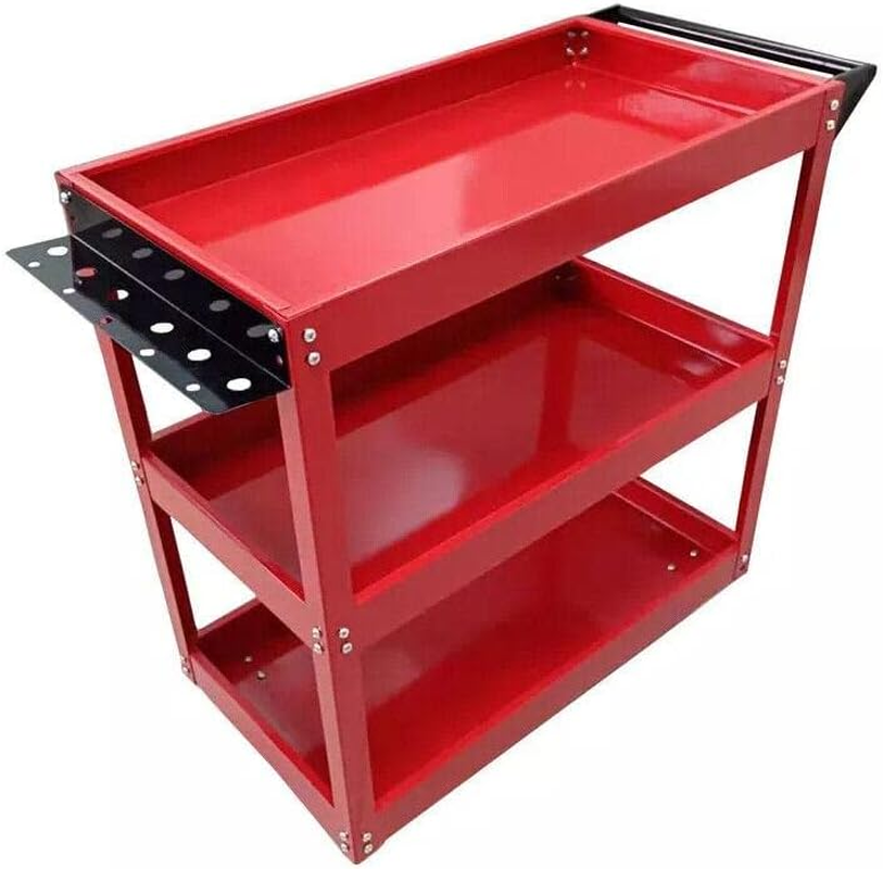 AIMALL Tool Trolley 3 Tiers Workshop Cart Rolling Steel Part Storage Handyman 150KG Red with 330LB Load Capacity, Omni-Directional Wheels, Handle, 25.6"X13.8"X29.1" image number 6