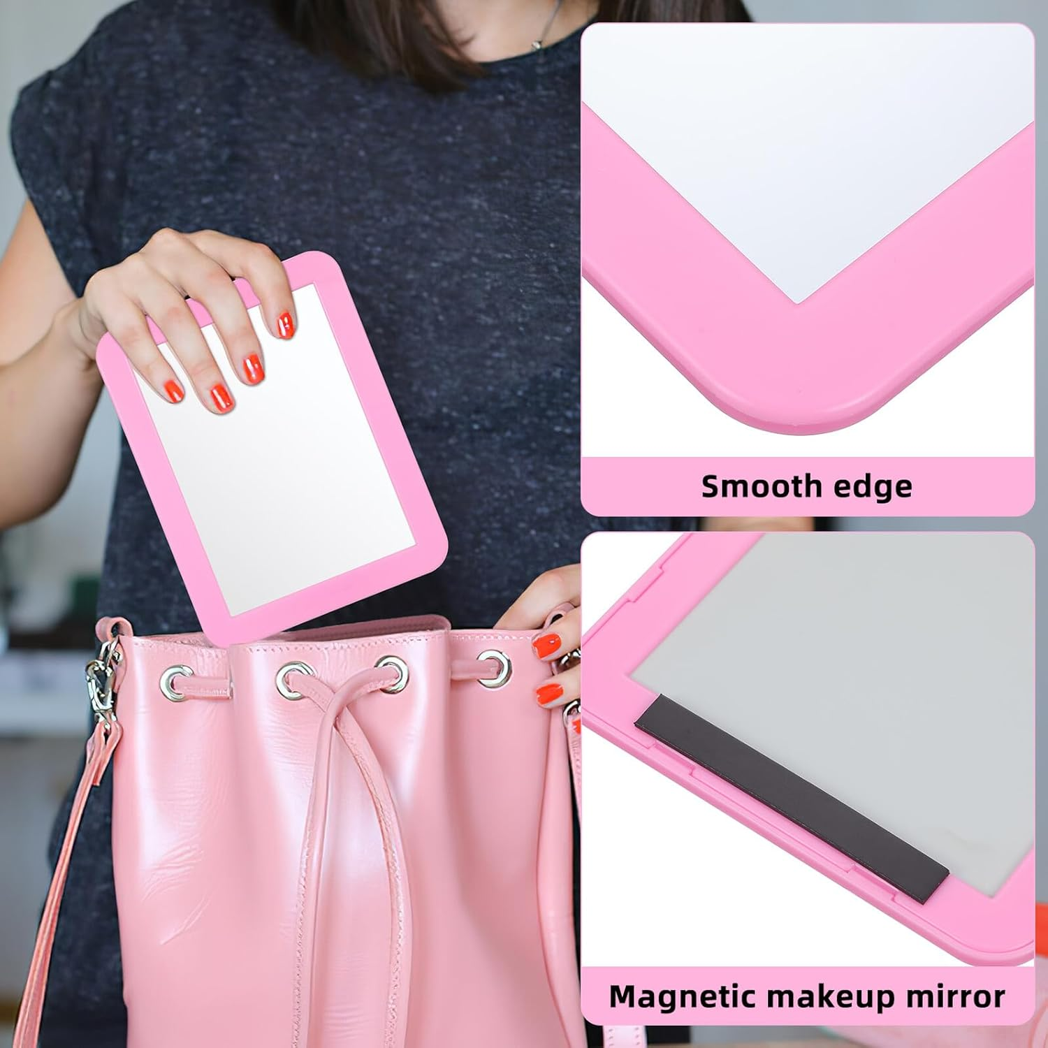 LRXIYODE Magnetic Locker Mirror for Metal Surfaces Rectangular Dressing Mirror with Stable Base for Bedroom Bathroom Countertop Portable image number 5