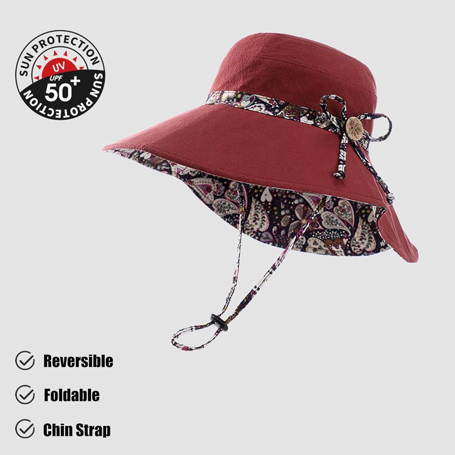 KXF Sun Hat for Women Wide Brim Summer Beach Hat with Chin Strap Foldable Bucket Hat for Travel Sun Protection - Beige image number 7