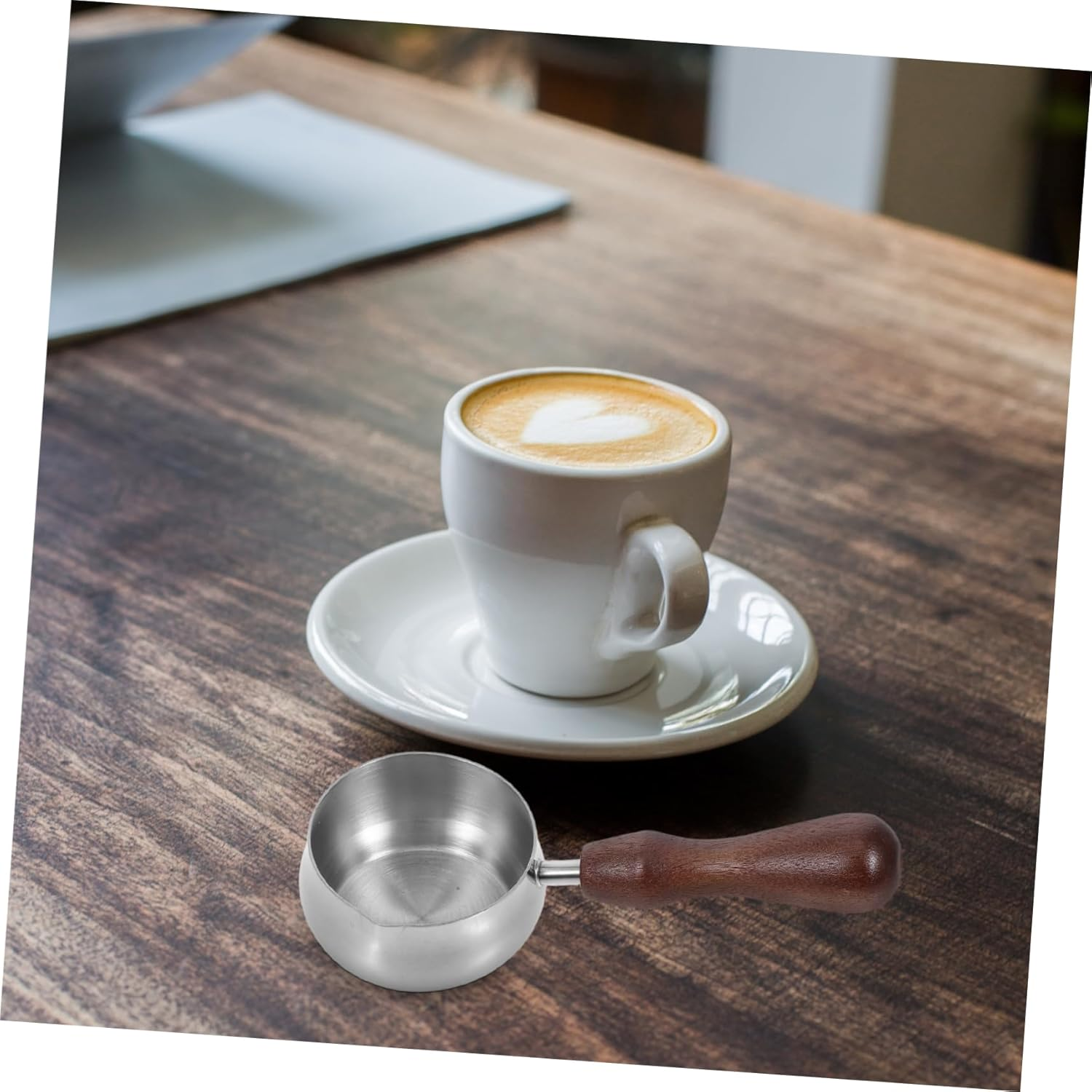 OKUMEYR Stainless Steel Extraction Cup Wooden Handle for Small Espresso Cups for Coffee Accessories and Tea Scoop Use in Kitchen