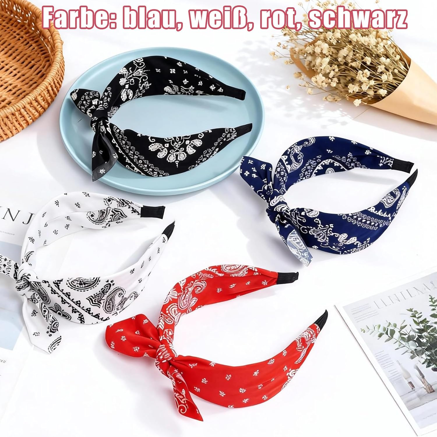Pack of 4 Rockabilly Wide Headband, Paisley Women'S Vintage Hair Band with Bow, Non-Slip Rockabilly Hair Accessories Headpiece for Girls Women image number 4