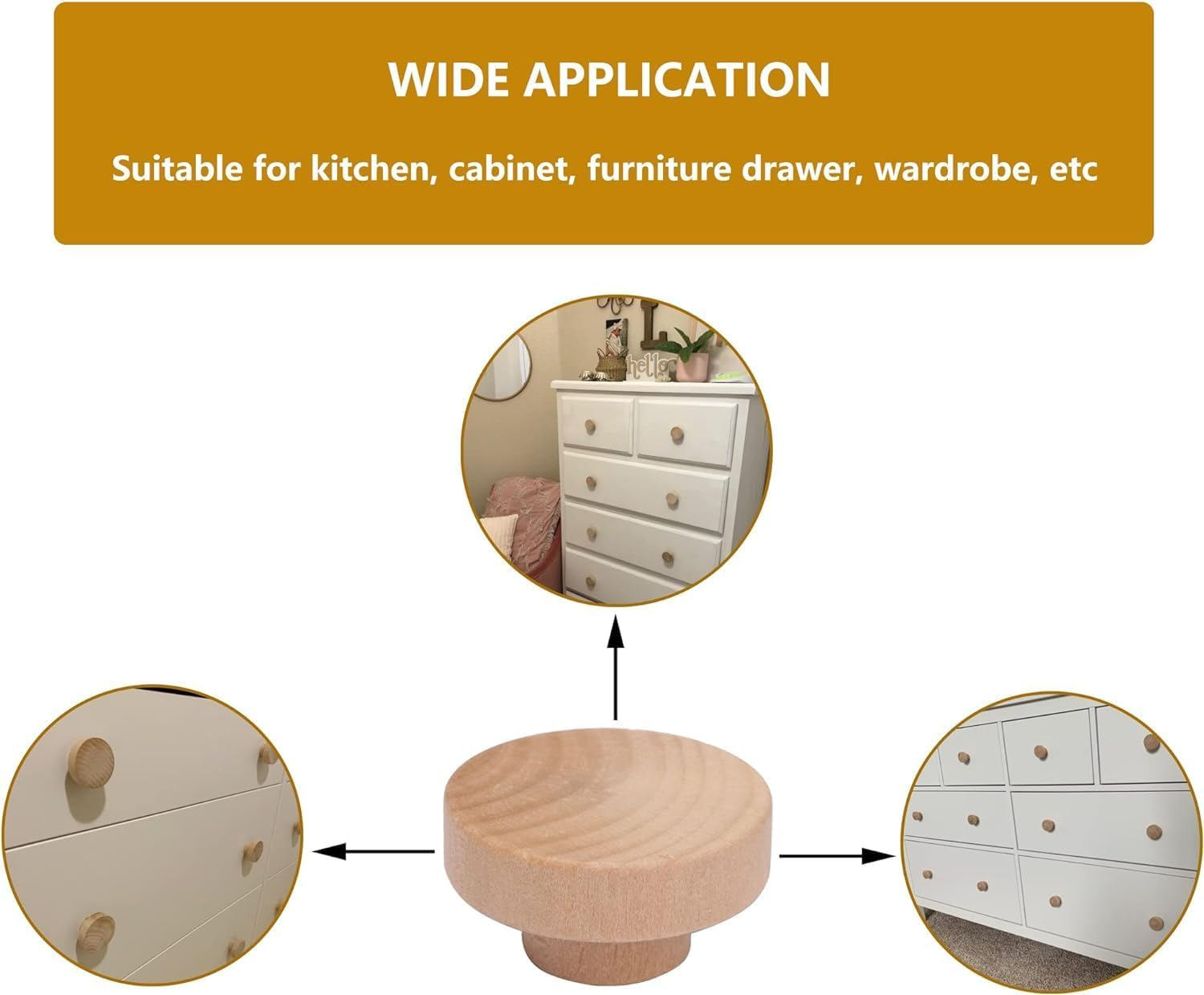 15 Pieces Wooden Knobs Flat Top round Cabinet Handles 40Mm Unfinished Wooden Dresser Drawer Knobs Kitchen Cabinet Handles image number 4