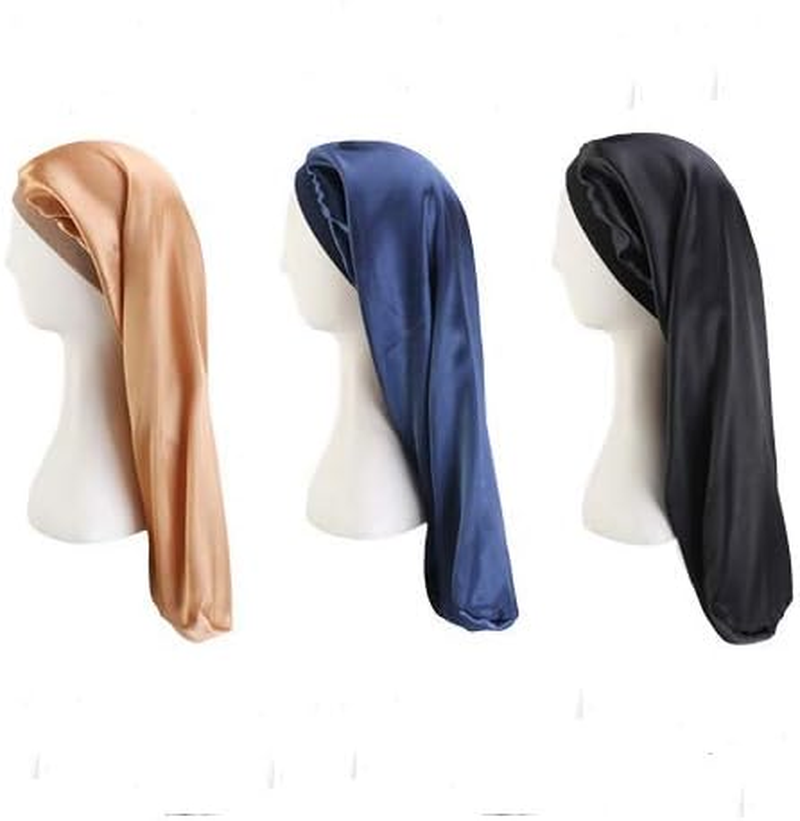 DEPHNARSA 6 Pieces Large Satin Bonnet Sleep Caps Soft Elastic Wide Band Satin Sleeping Cap & Hat Head Cover for Women Hair Loss, Natural Curly Hair Braids