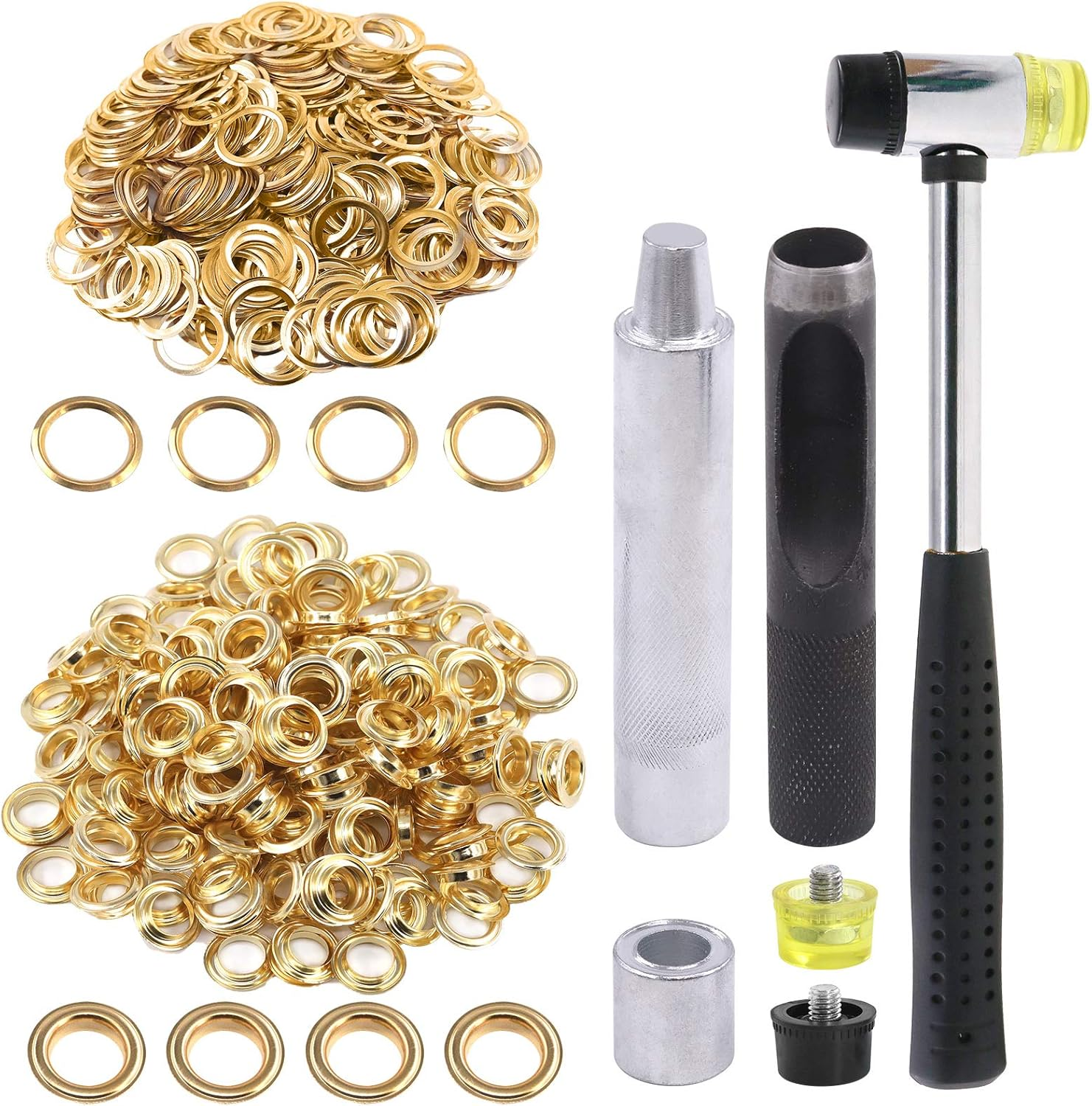 Glarks 164Pcs 1/2 Inch Grommets Eyelets with Tool Sets, 160Pcs 4 Colors Grommets Eyelets with 4Pcs Installation Tools for Fabric, Canvas, Curtain, Clothing, Leather Repair and Decoration