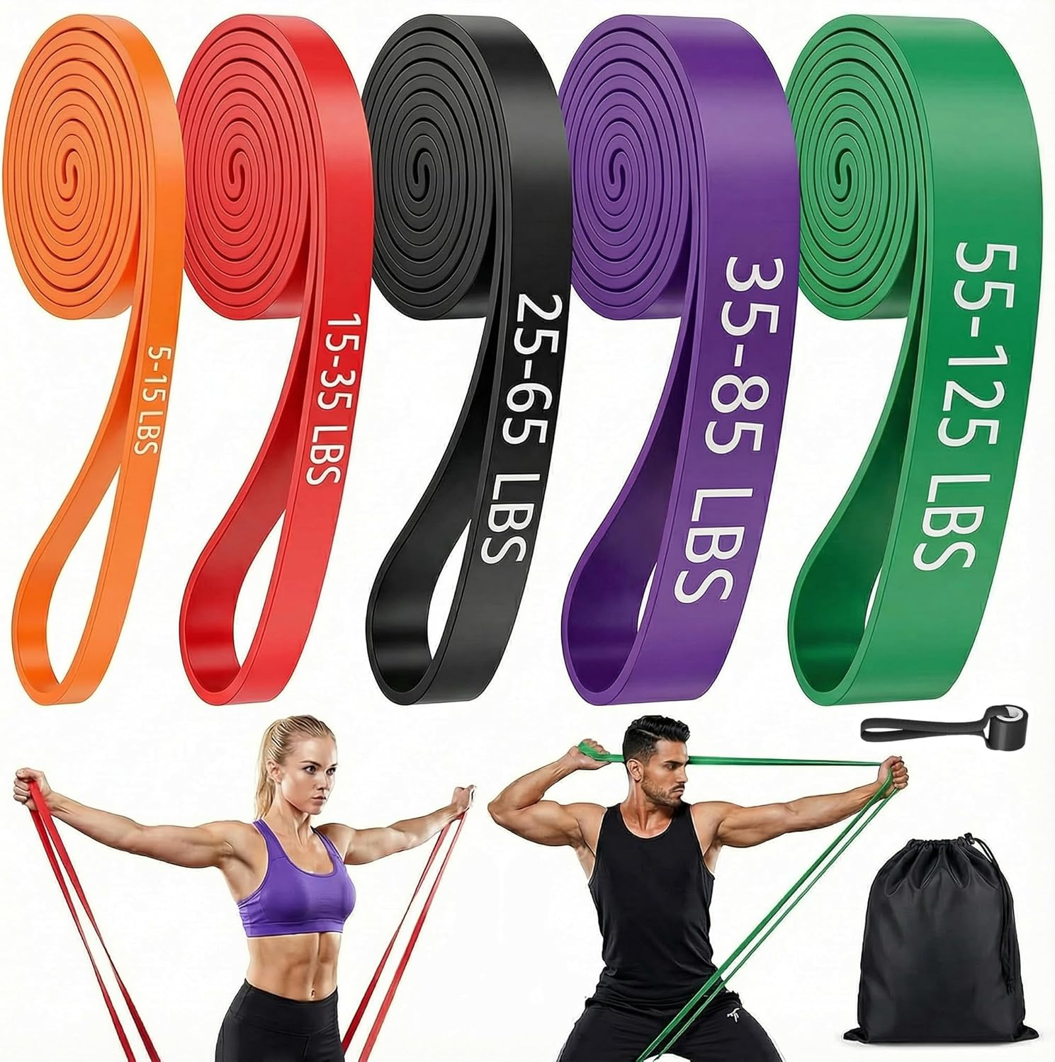 Resistance Bands Set, Premium Exercise Bands for Men & Women - Long Bands with Storage Bag for Full-Body Workouts, Pull up Assistance, Stretching & Physical Therapy | Home Gym Resistance Bands (5PCS) image number 4