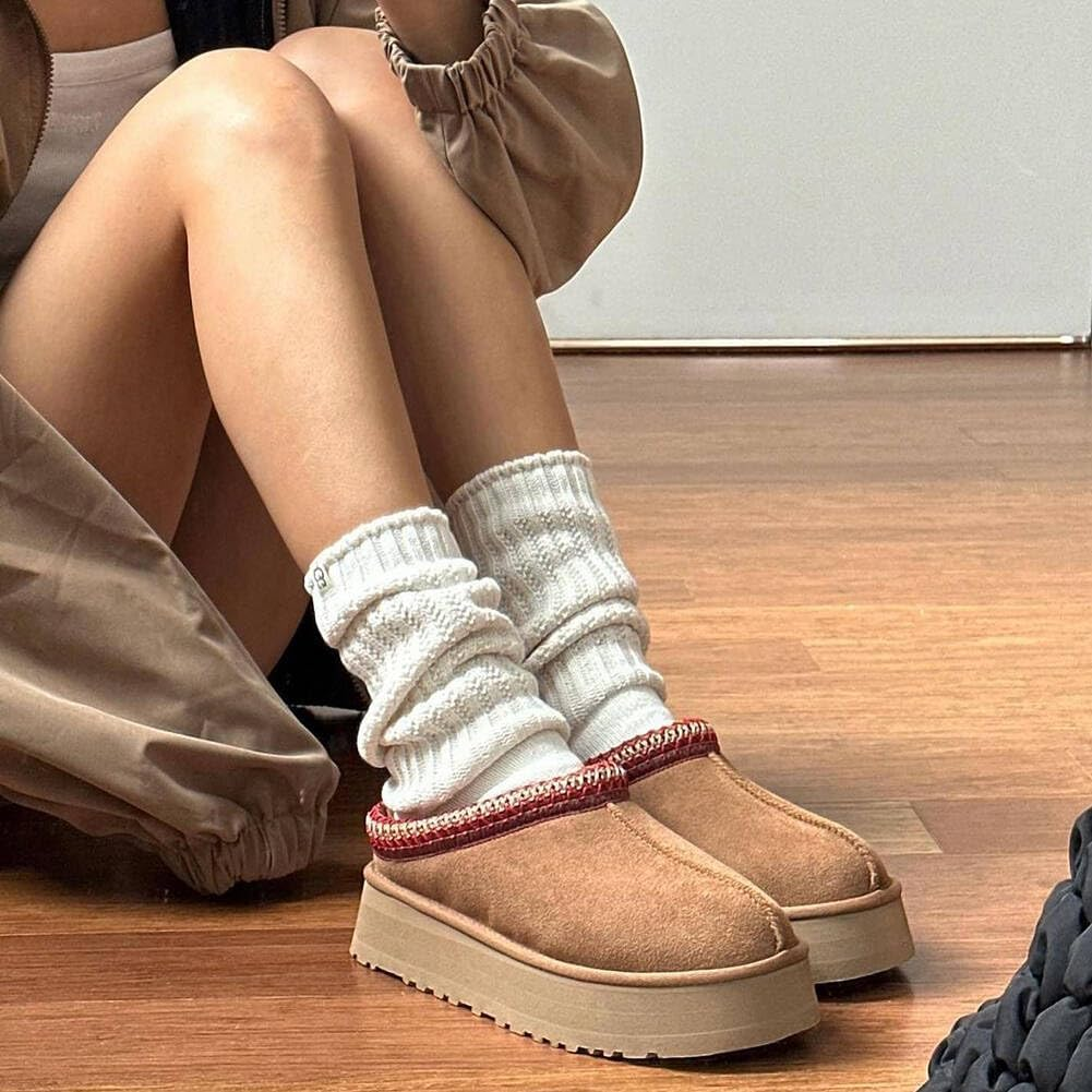 Women'S Platform Mini Boots Slippers for Women Indoor Slippers Slip on Fur Fleece Lined Suede Short Ankle Boots