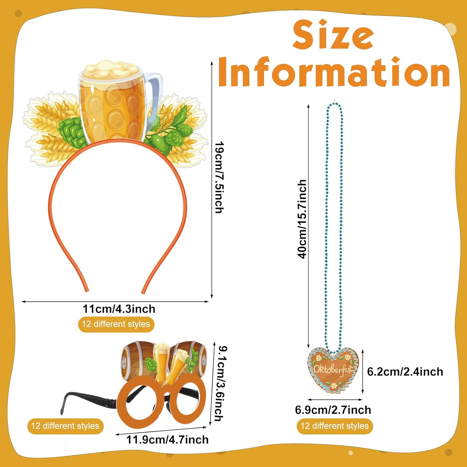 Herdear 36 Pcs Oktoberfest Party Favors Set Oktoberfest Felt Eyeglasses Headbands Bead Necklaces Oktoberfest Photo Booth Props Accessories for German Bavarian Beer Festival Decoration Party Supplies image number 1