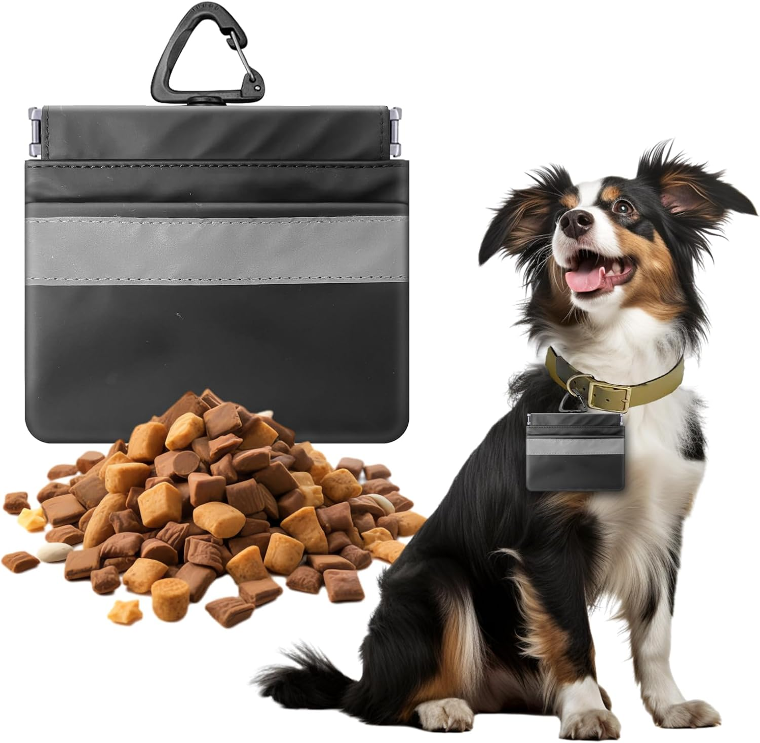 Dog Treat Pouch, Portable Pet Pocket Waist Clip, Reflective Snack Bag for Pets, Includes Clip and Carabiner