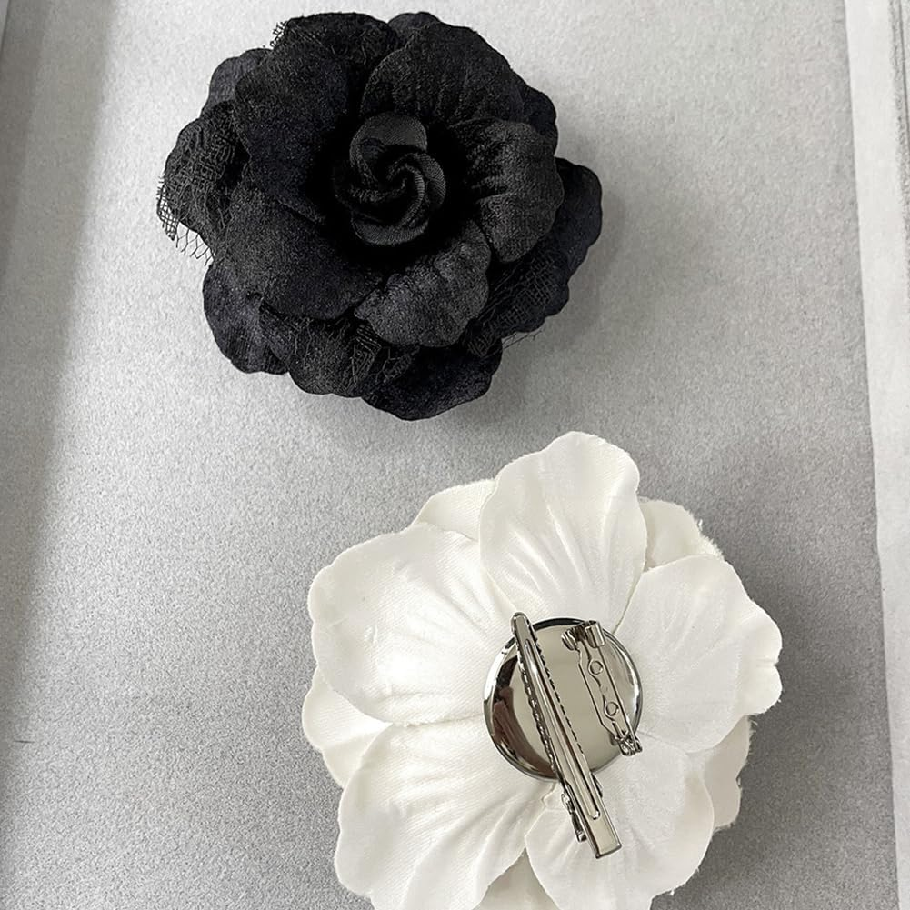 Pack of 2 Velvet Camellia Flower Brooch Pins Large Flower Lapel Pins Mexican Hair Flowers Hair Pin Fabric Floral Hair Clips Headdress Corsage Wedding Brooches White image number 3