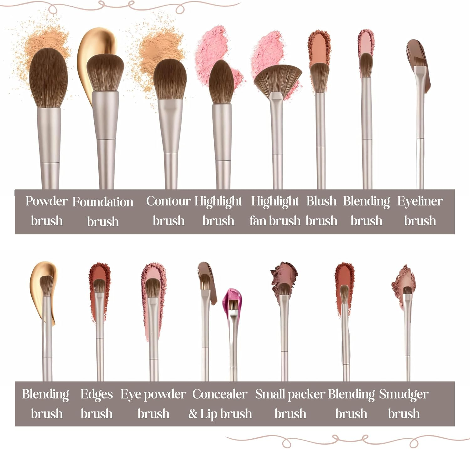 Makeup Brush Set (15 Pieces) - Includes Foundation, Powder, Concealers, Highlighter, Contour, Eye Shadows & Blush Makeup Brushes - Face & Eye Make up Brushes with Synthetic Bristles image number 5