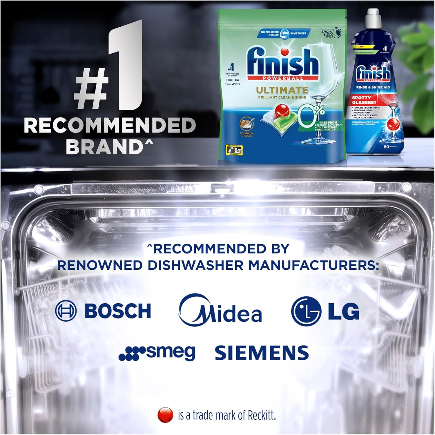 Finish Powerball Ultimate Brilliant Clean and Shine All-In-1 Dishwasher Tablets, Pack of 80 image number 2