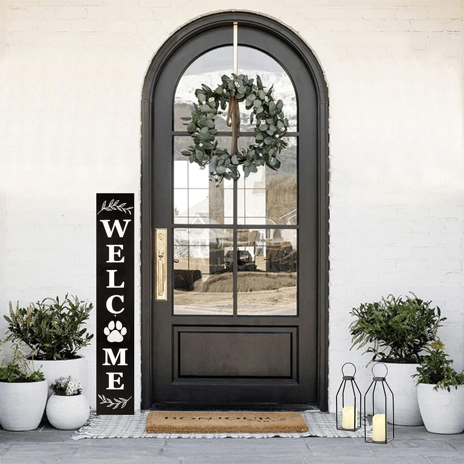 Perfnique Modern Farmhouse Lantern Decor, 39Cm X 11Cm Set of 2 Metal Lanterns, 2 LED 6Hr Timer Flickering Flameless Candles, Lanterns Decorative for Outdoor Decor, Home, Indoor, Patio (Black) image number 4