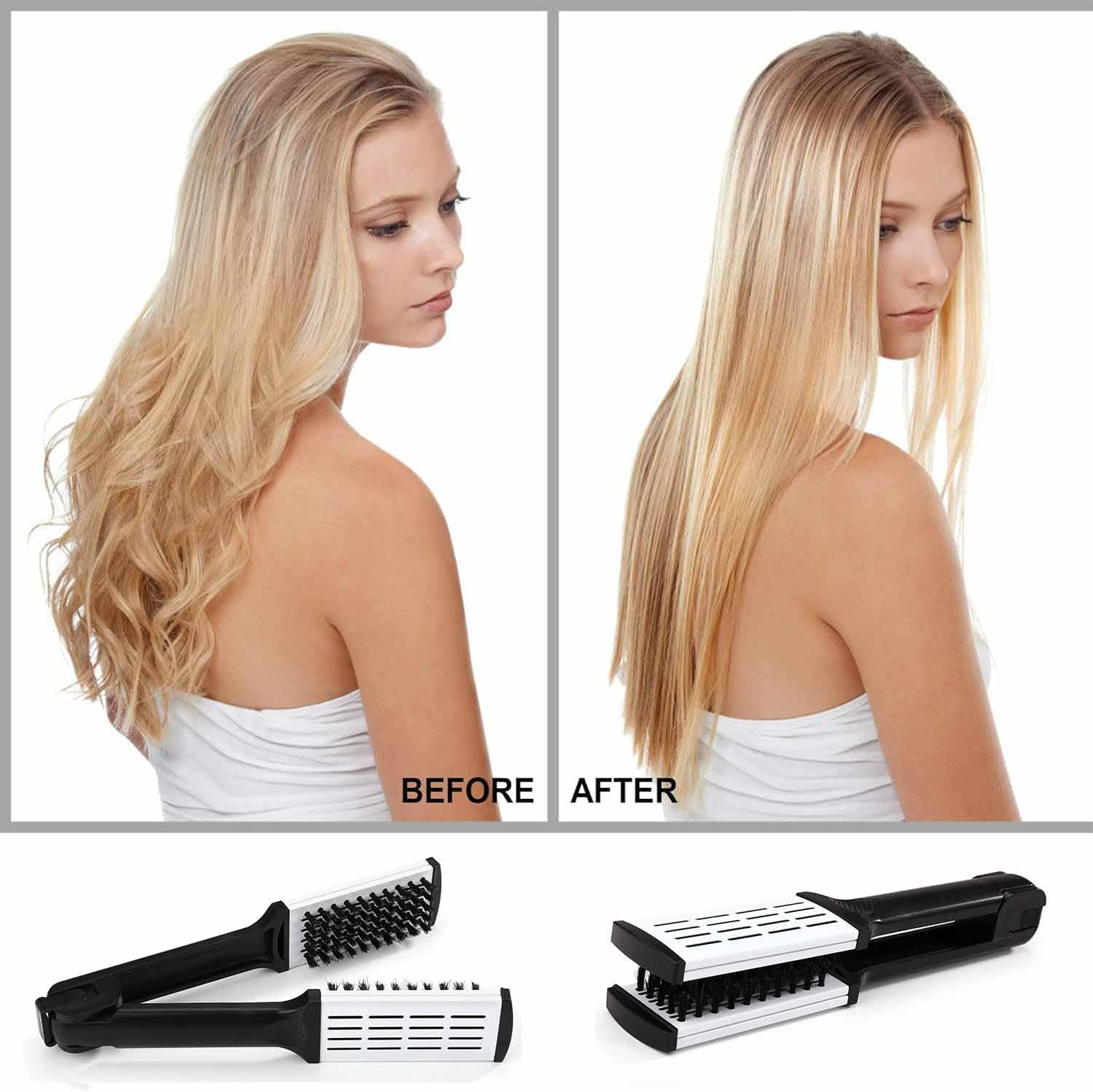 Ccbeauty Hair Straightener Brush Boar Bristles Clamp Comb Double Sided Straightening Brush Hair Styling Tool image number 5