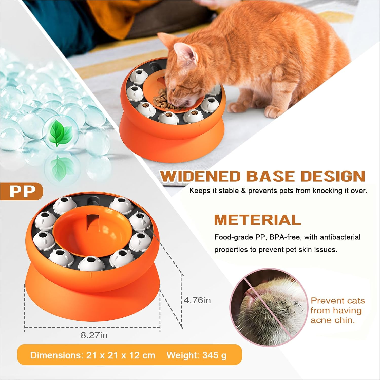 Interactive Slow Feeder & Puzzle Toy for Cats and Small Dogs - Treat Dispenser, Spill-Proof Food Bowl for Mental Stimulation, Foraging & Fun (Orange) image number 5