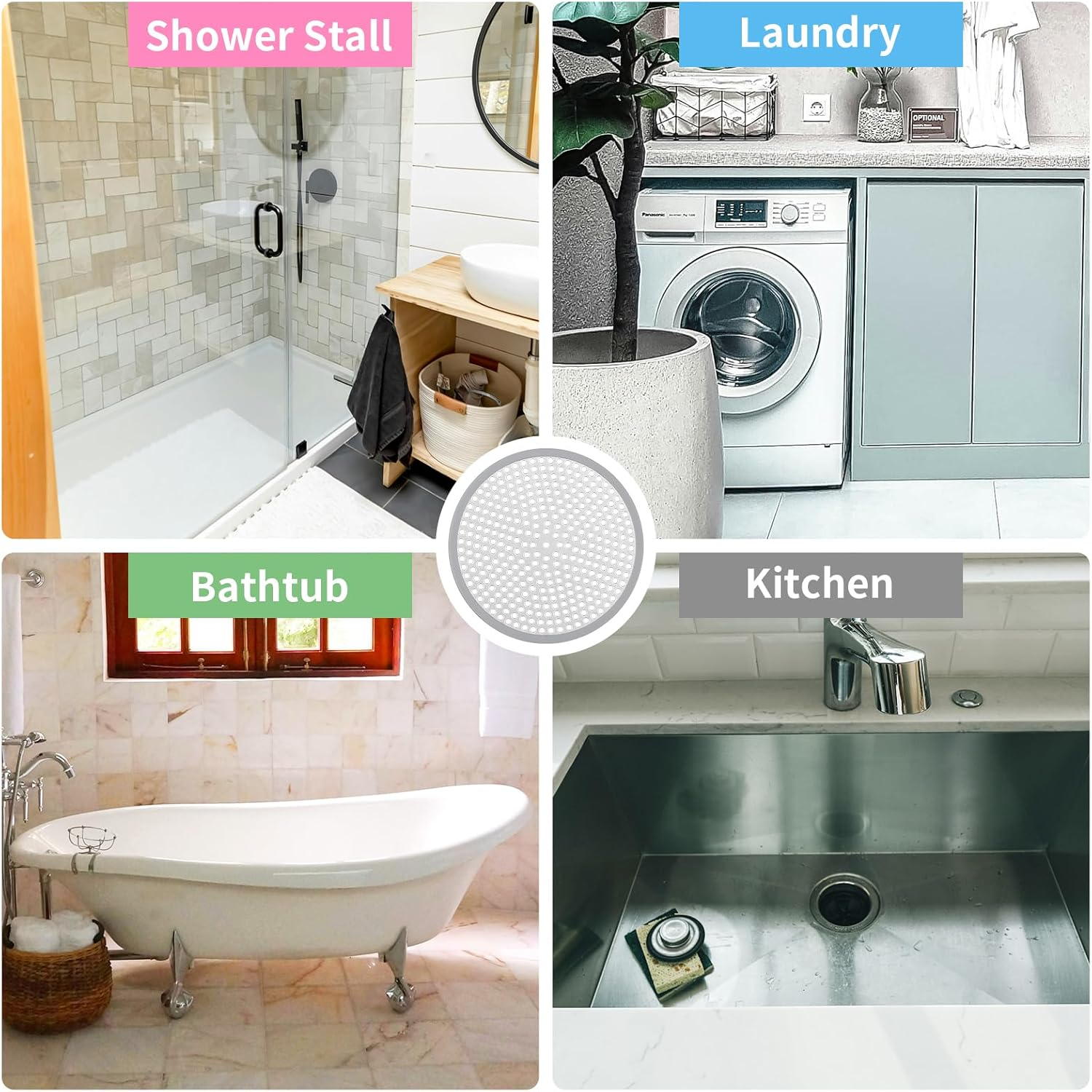 Ohtomber Shower Drain Hair Catcher - 2PCS 4.72&rdquo; Shower Stall Sink Drain Cover Strainer, Stainless Steel Bathtub Hair Filter Trap Stopper, Bathroom Floor Screen Protector with Silicone Rim image number 1