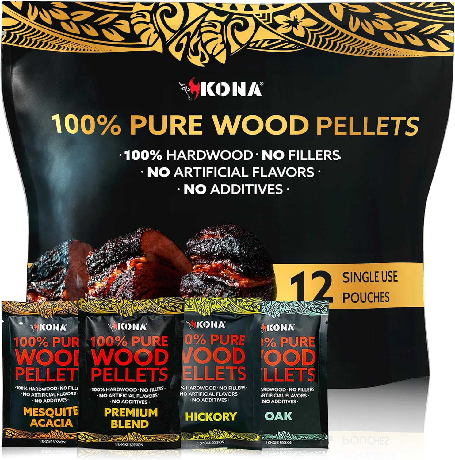 Kona Wood Pellets Intended for the Ninja Woodfire Grill, 12 Single-Use Pouches (4 Flavors) image number 2