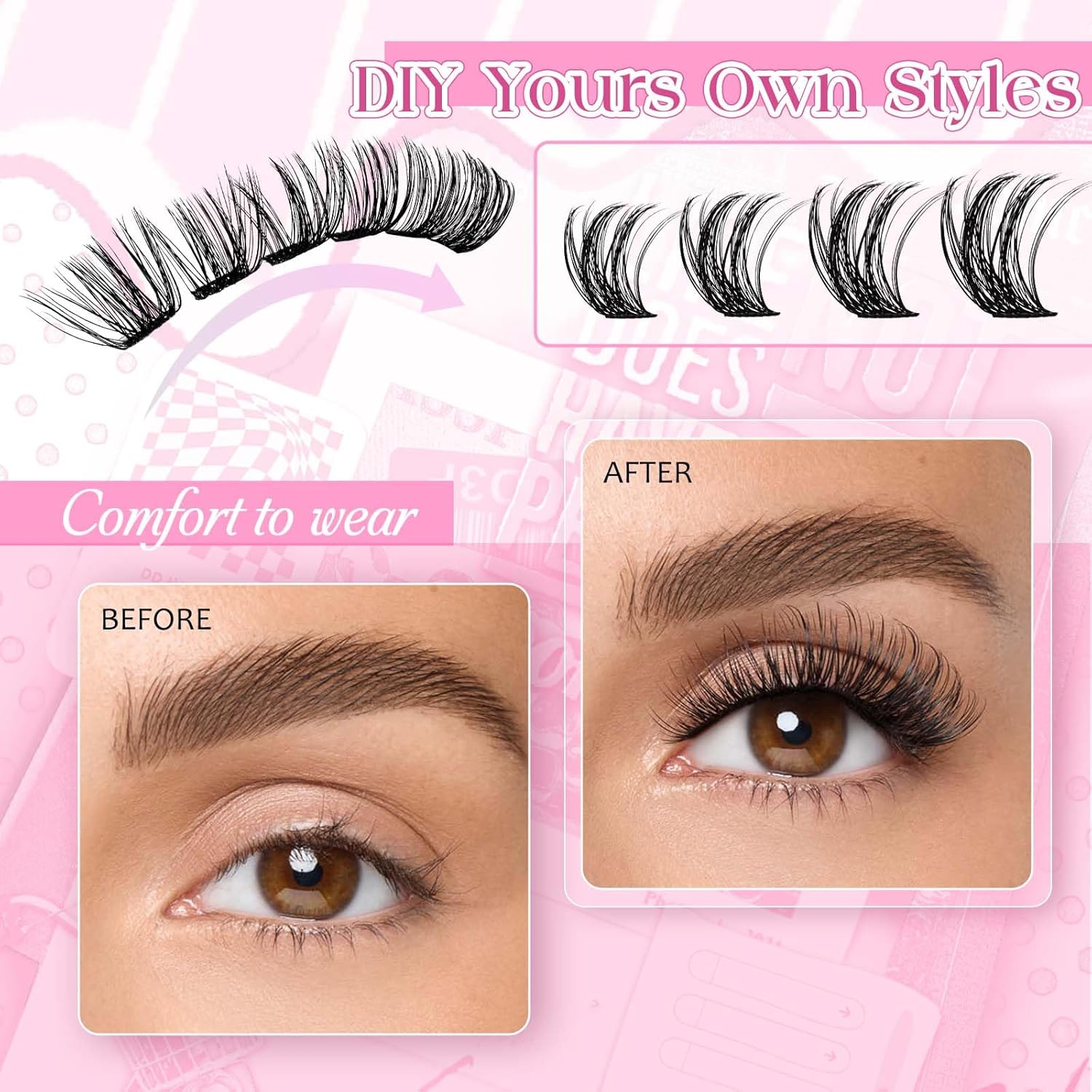 FADLASH Lash Clusters Volume Fluffy Lash Clusters 8-16Mm Waterproof Lashes Comfortable Cluster Lashes DIY Reusable Cluster Eyelash Extensions for Beginners at Home image number 3