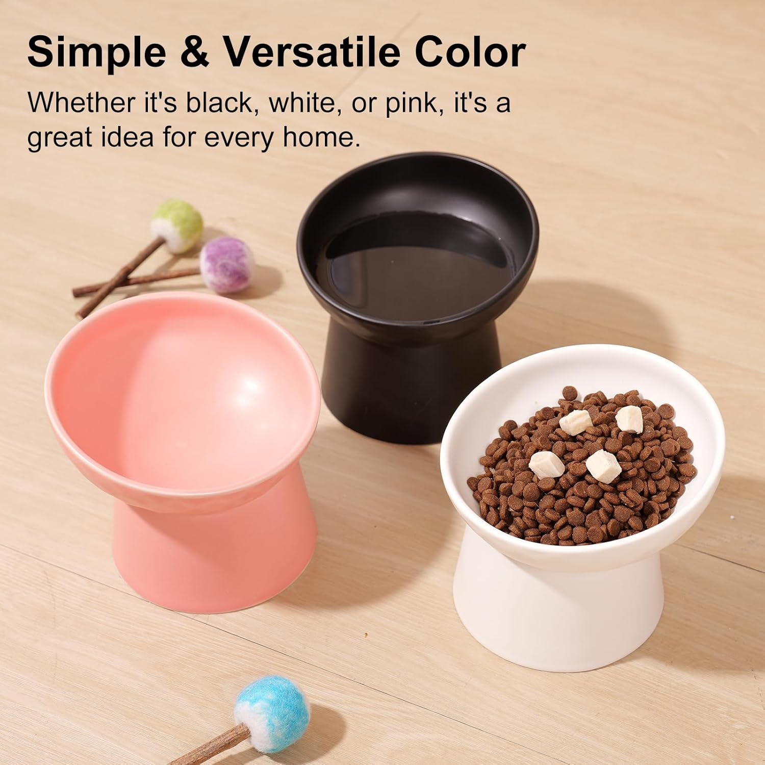 Yauyik Small Raised Cat Bowls, Ceramic Tilted Elevated Food or Water Bowls, Stress Free, Backflow Prevention, Dishwasher & Microwave Safe, Lead & Cadmium Free, Pink - Black,Golden image number 7