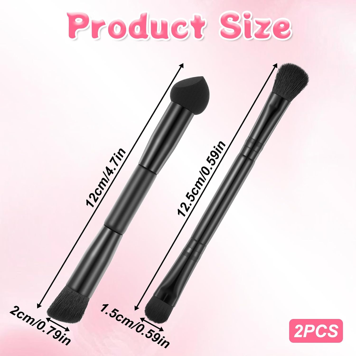 Pack of 2 Double Hair Root Powder Brushes, Dual Ended Hairline Brushes, Root Concealer Brush, 2-In-1 Hairline, Sponge Brush for Men and Women, Black image number 2