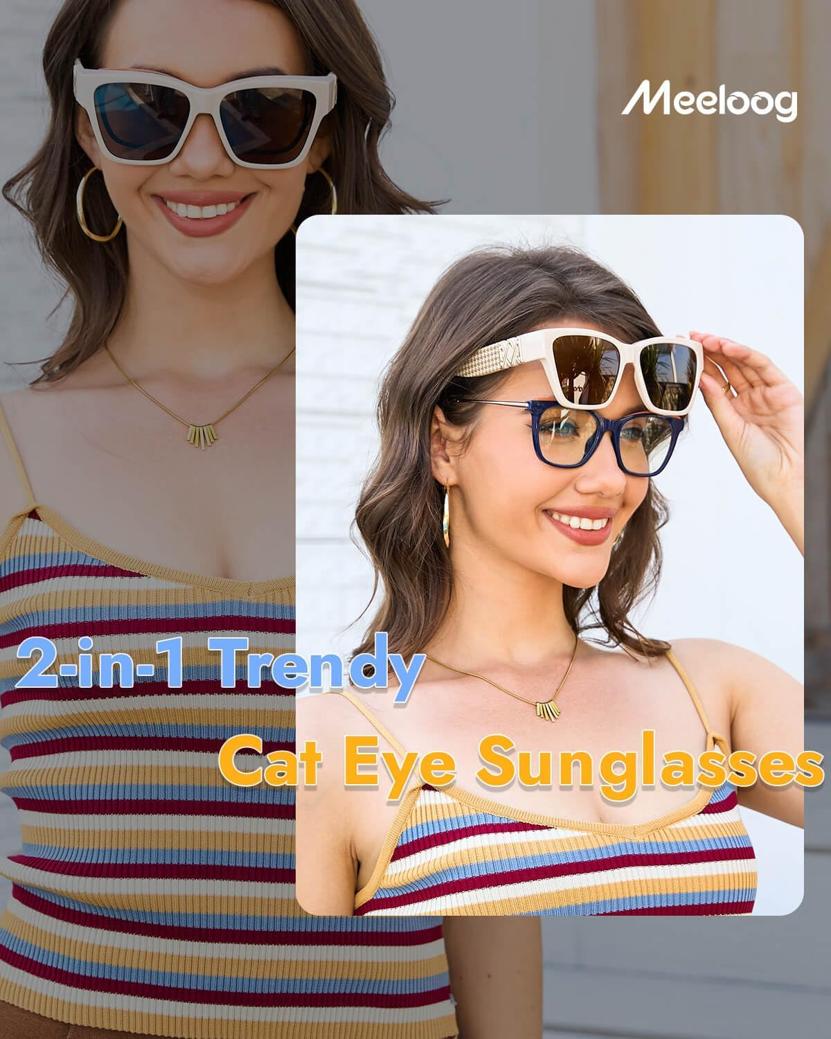 Meeloog over Glasses Sunglasses for Women Polarized Stylish Cateye Shades Go over Glass Women for Driving Large MST0065, Tortoise Frame Brown Lens