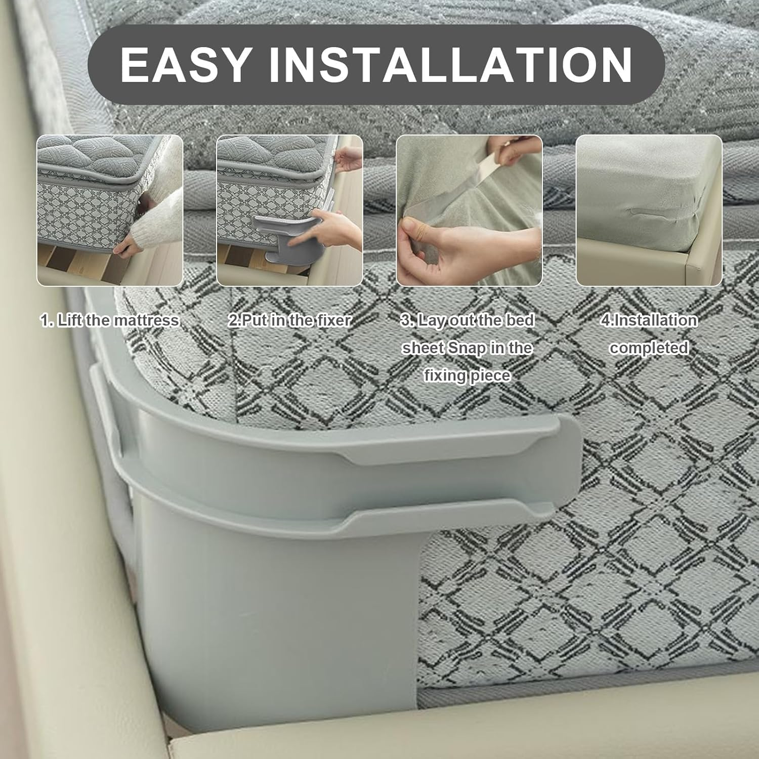 No-Slip Bed Sheet Holder &ndash; 4-Pack Invisible Fitted Sheet Clips, Bed Sheet Clips Fasteners, Secure Mattress Protectors and Bedding Safe Pin-Free Fabric Fasteners image number 3