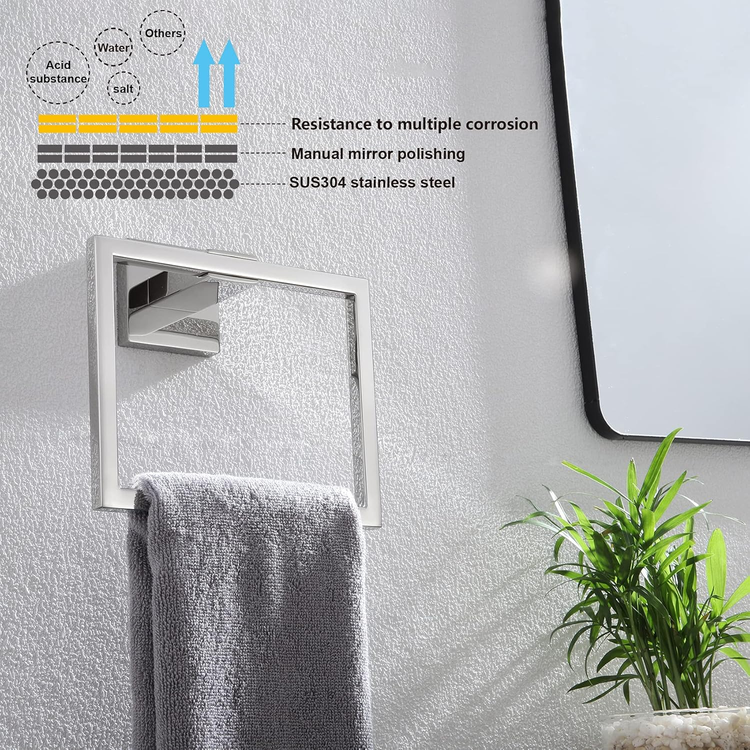 KOKOSIRI Bathroom Towel Holder Bath Towel Ring Towel Hanger Towel Rack Wall Mounted Stainless Steel Mordern Style, Polished Chrome, B3004CH image number 3