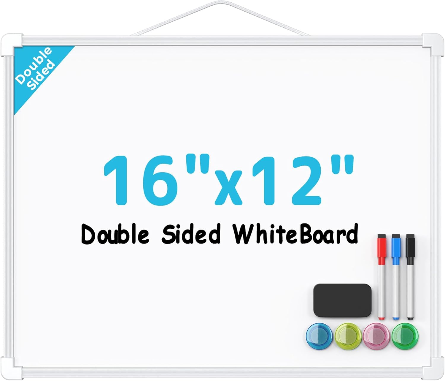 Double-Sided Dry Erase Board for Wall, 16"X12" Hanging Whiteboard, Small Dry Erase White Board with 3 Markers&4 Magnets, Portable Whiteboard for Students - Planning, Drawing, Memo, to Do List image number 6
