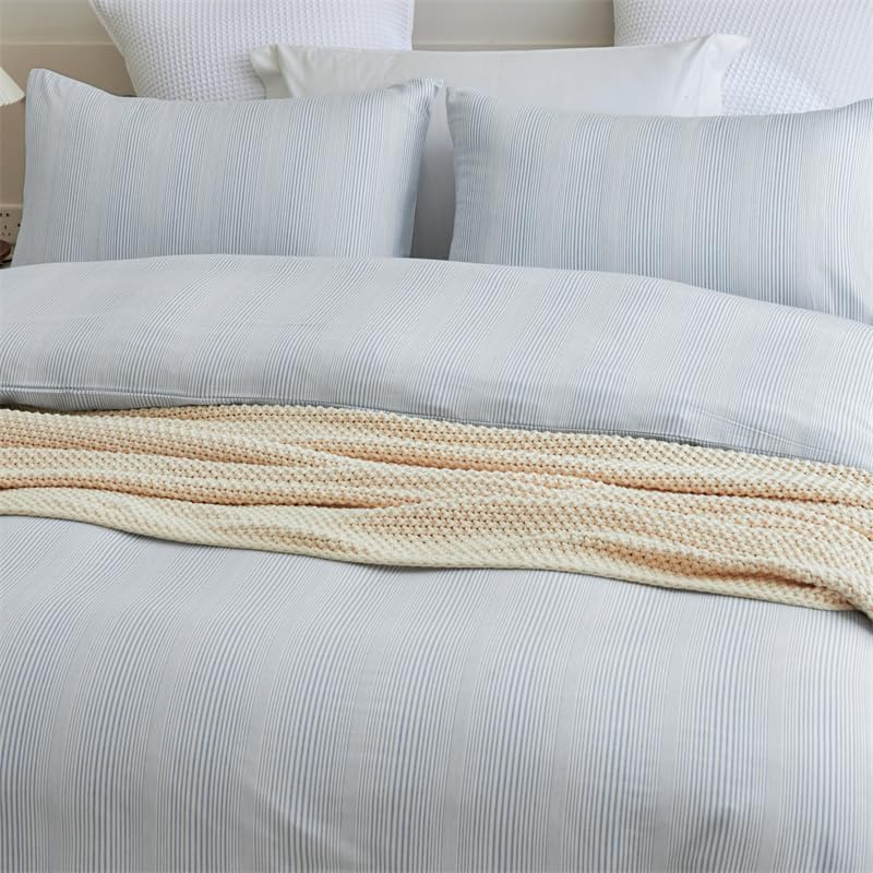 Bamboo Cotton Blue Stripes Pattern Doona Duvet Quilt Cover Set (King) image number 2