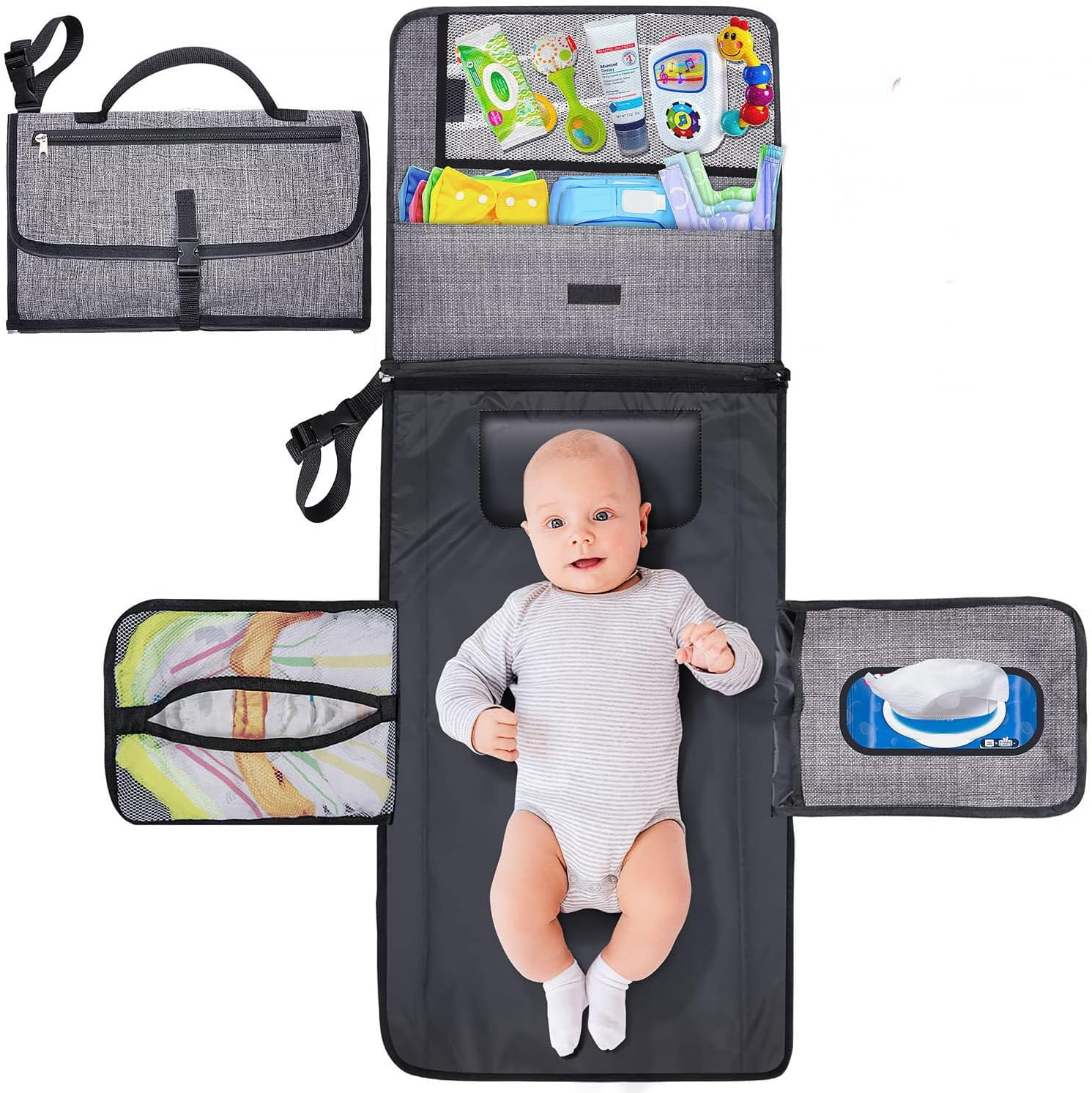 Portable Changing Pad Mat - Waterproof Travel Baby Diaper Pad, Wipes Pocket, Foldable Clutch Change Travel Waterproof Diaper Nappy Pads