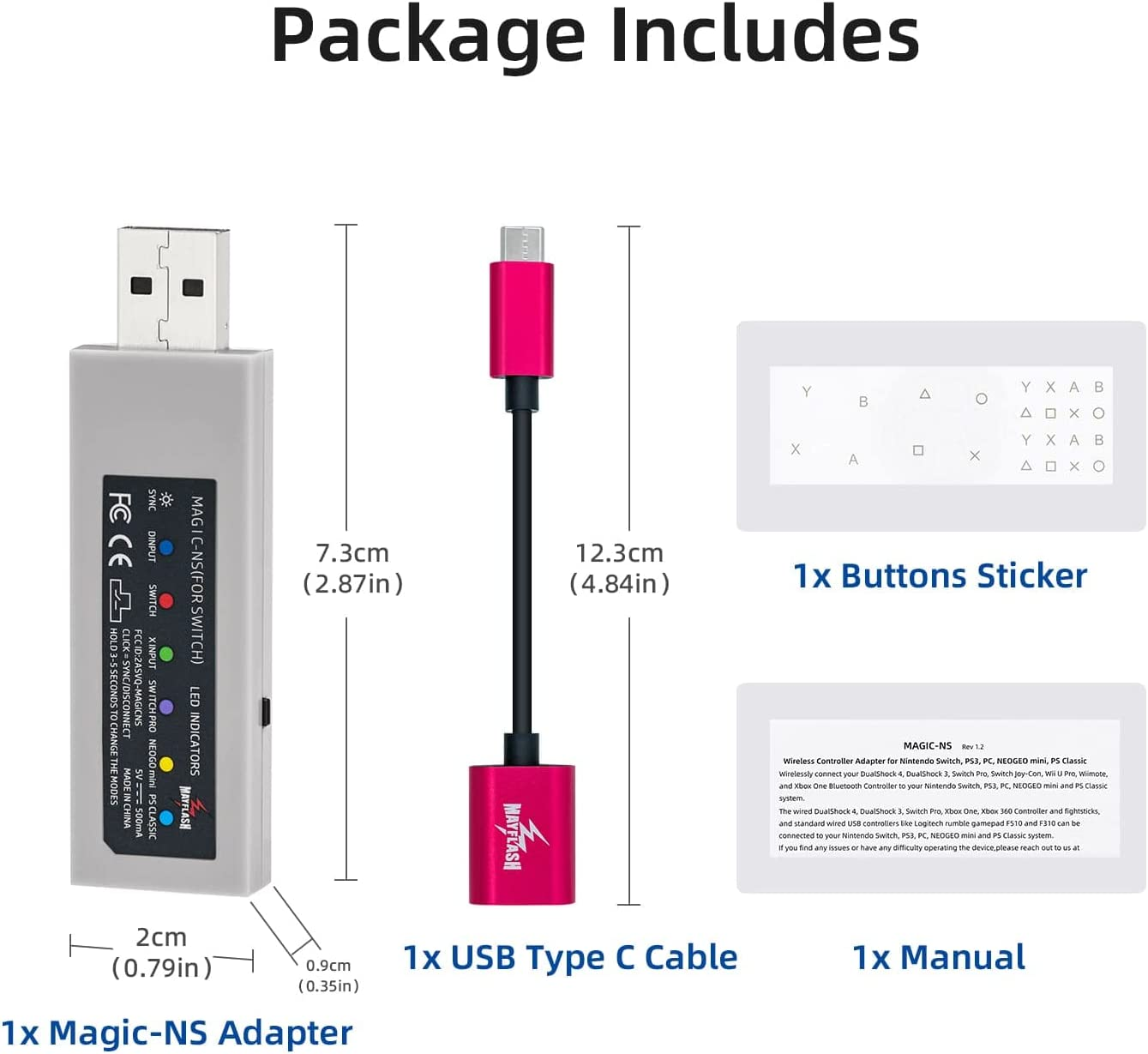Mcbazel Mayflash Magic-Ns Wireless PS4 PS3 Xbox One S 360 Controller Fighting Stick Adapter for Switch/Switch 2 & Pc with USB to Type C OTG Cable Game Card Storage Case image number 4