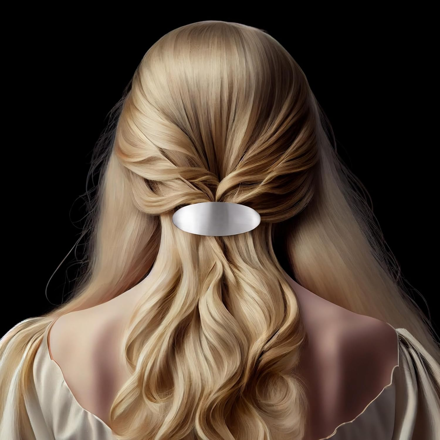 3Inch Oval Hair Barrette Vintage Metal Large Hair Clip Silver French Wedding Prom Formal Hair Accessories for Women Girls Long Thick Hair image number 5