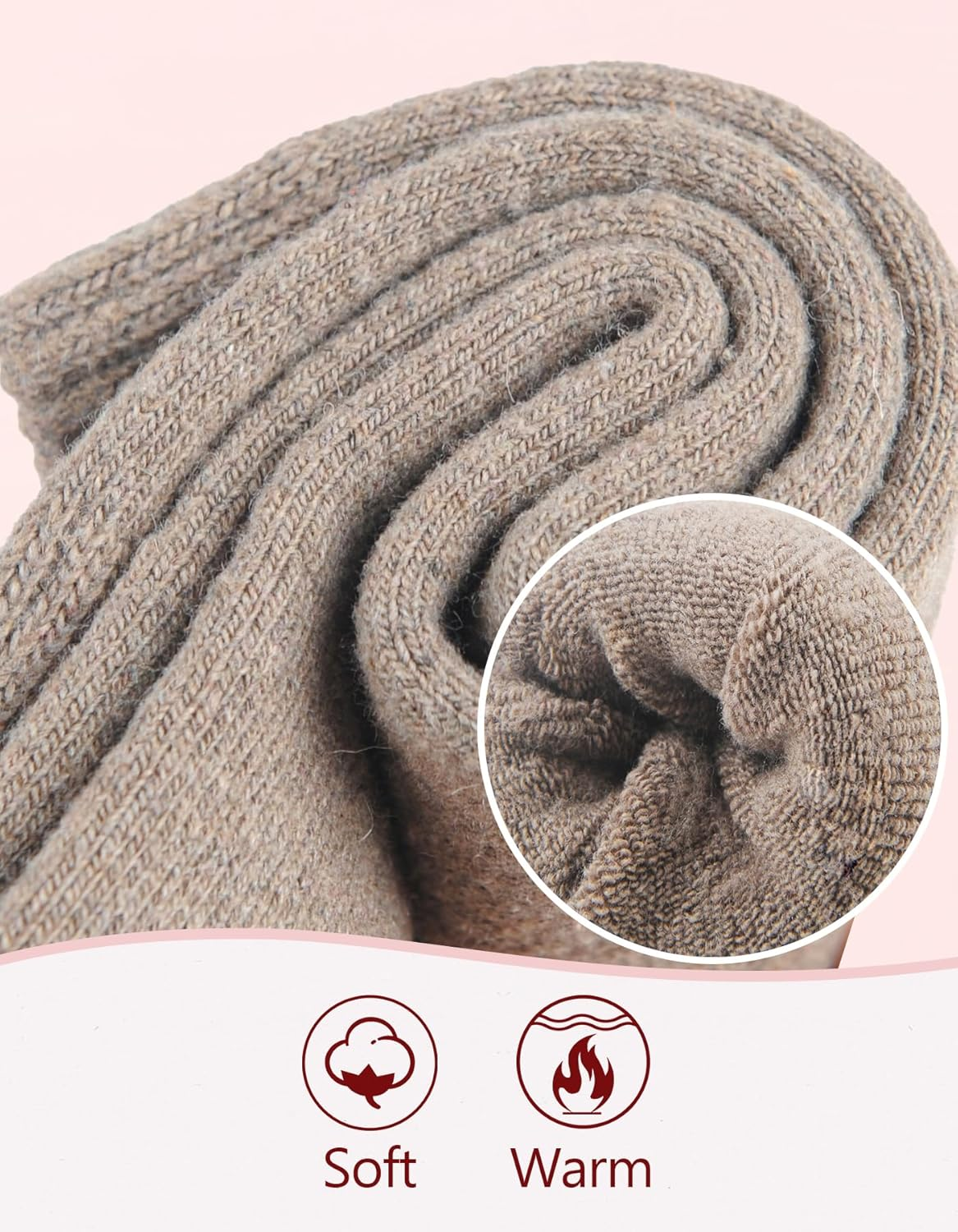 SIMIYA 3 Pairs Wool Socks for Women Winter Warm Hiking Thick Long Calf Slouch Warm Boot Socks - Black/Gray/Coffee image number 3