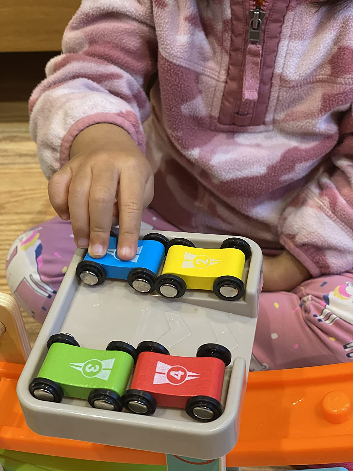 Wooden Car Ramp Race Track Toy - Toddler Car Playset - Replacement Cars 4 Pack - Matching Click Clack Track Vehicles Set for Toddlers - Racing Car First Sport Cars for One Year Old 18 Months image number 5