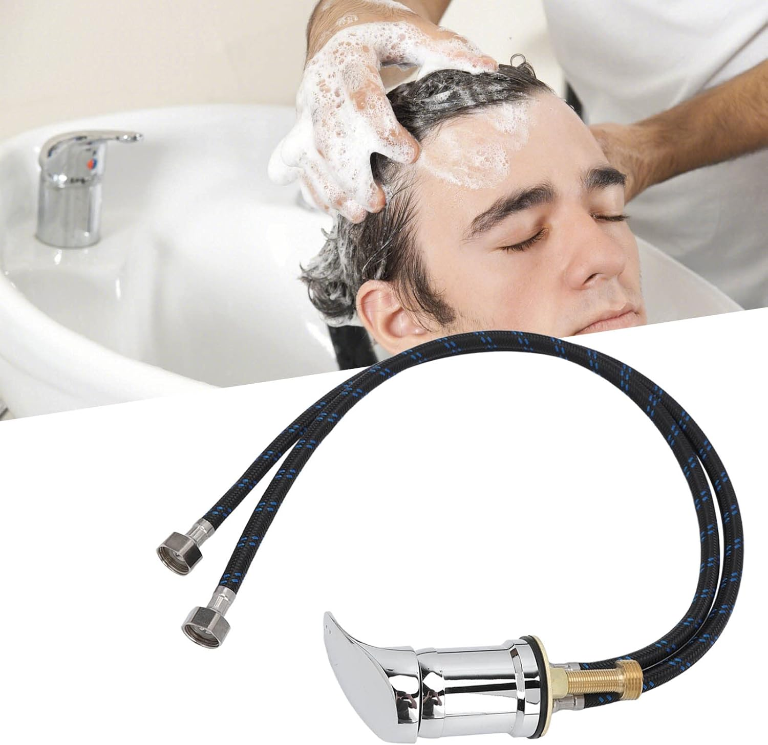 Fdit Shampoo Bowl Faucet, Chrome Plated Zinc Alloy Salon Sink Mixer Tap with 60Cm Flexible Hose & Ceramic Valve Core for Hairdressing Shampoo Bed Basin image number 1