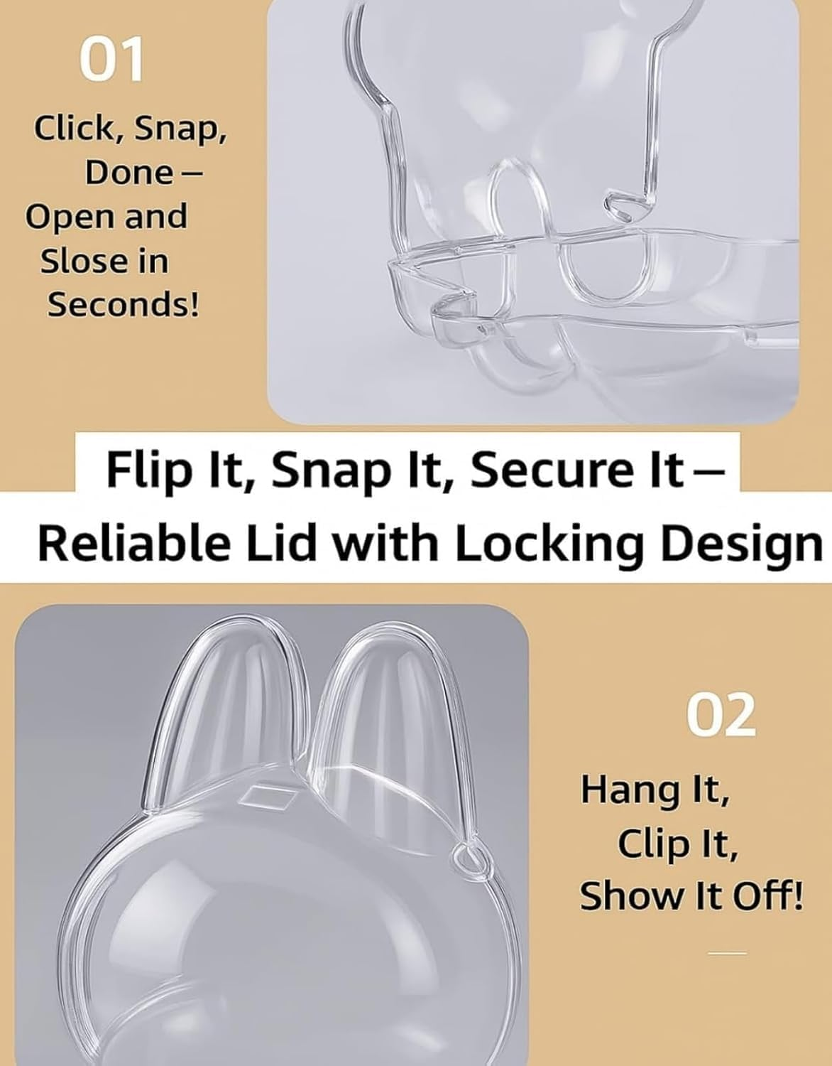 Protective Case Compatible with Standing Figure(Macaron to 3.0) - Clear Collector Storage Box with Silicone Strap,Dustproof Scratch-Resistant Portable Hanging Case for Standing(Figure Not Included) image number 3