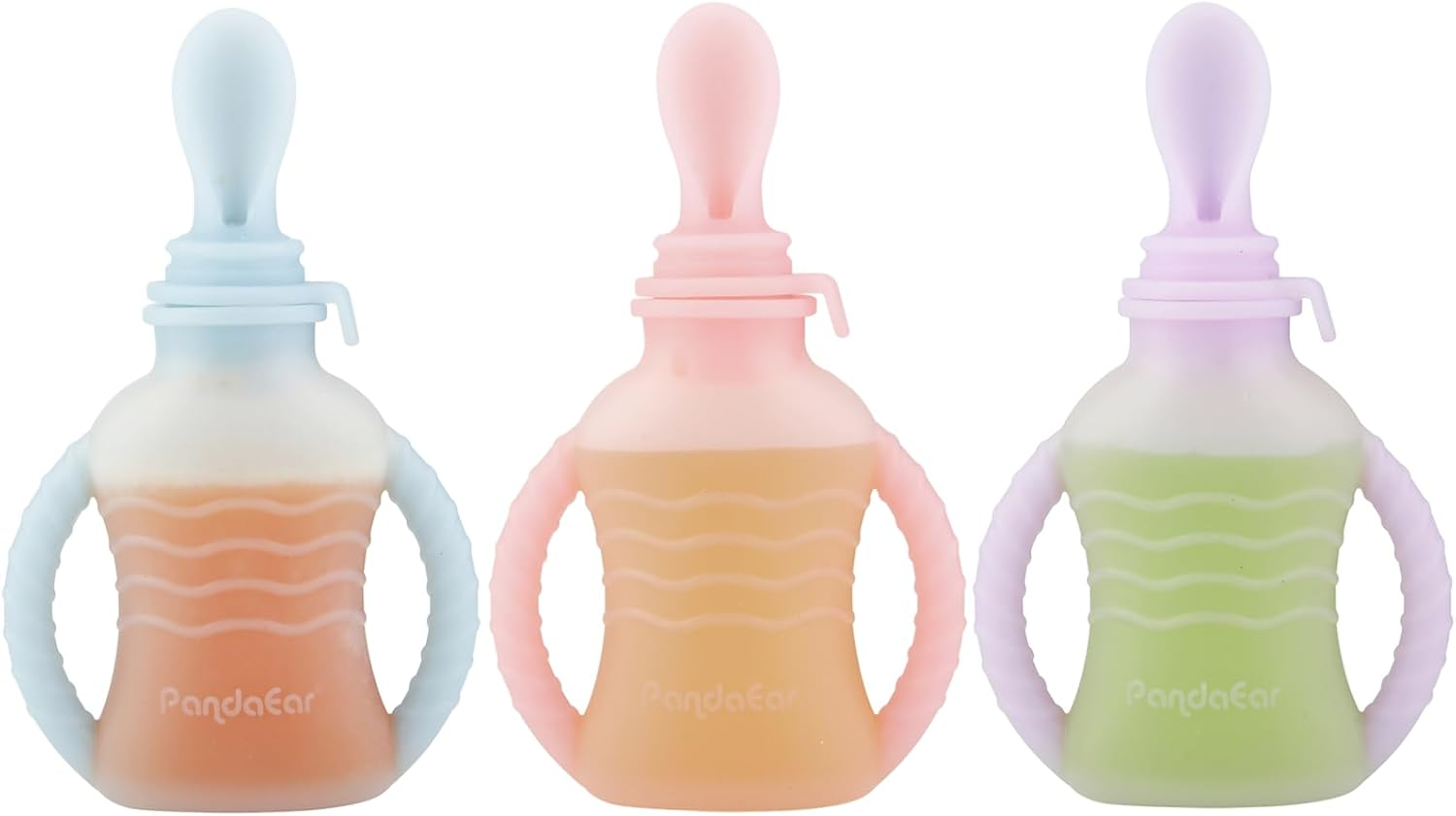 Pandaear 3 Pack Reusable Silicone Baby Food Pouches with 3 Puree Feeder Spoons & Funnel | 4Oz Toddler Food Storage Pouch with Handle | Bpa-Free Baby Squeeze Pouches for Homemade Purees image number 2