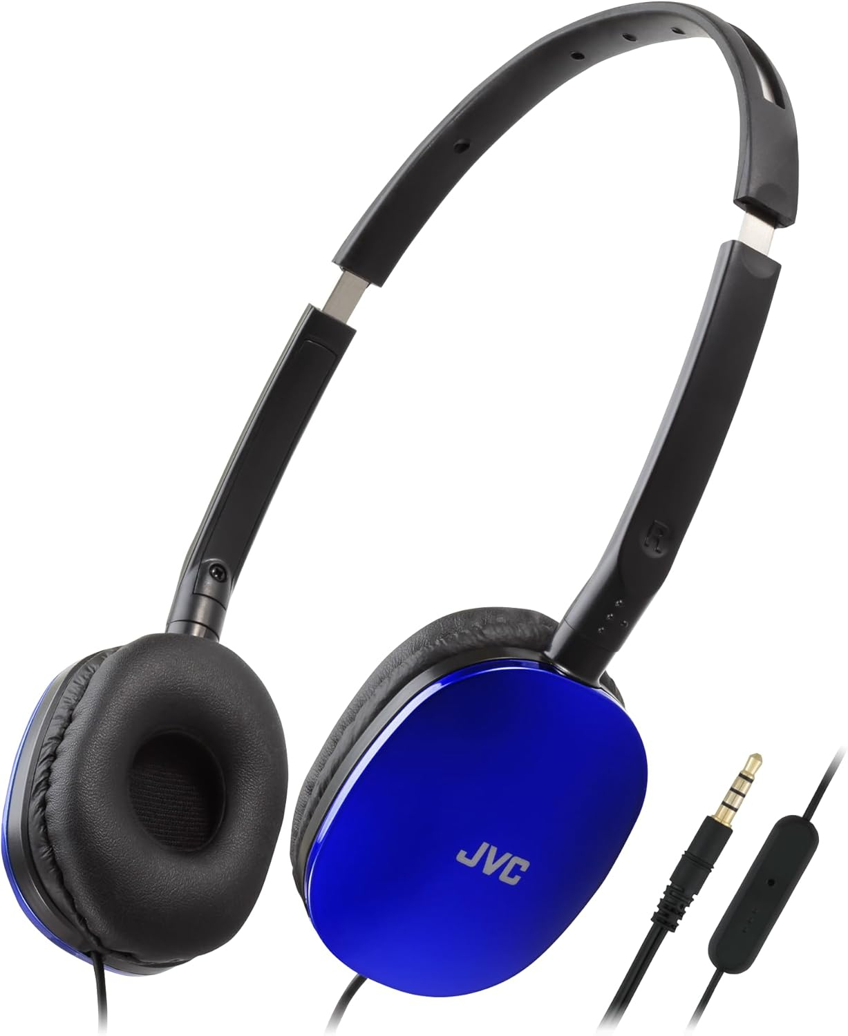 JVC HA-S160M-A Flats Foldable and Compact Headphones in Glossy Trendy Colour, with Switch for Microphone On/Off, Ideal for Teleworking and Online Seminars (Blue)