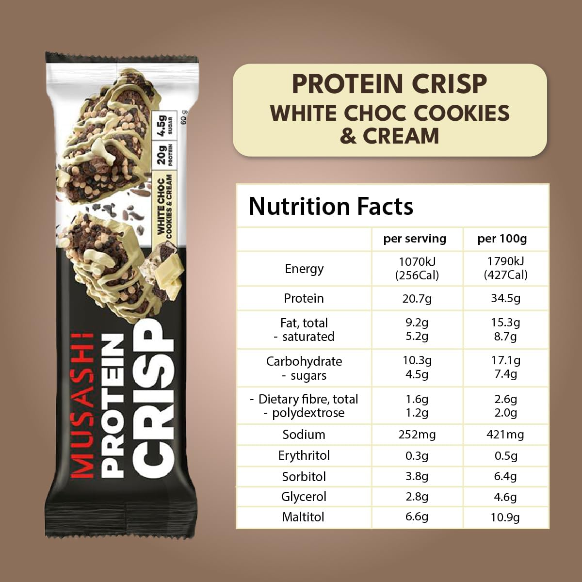 Musashi White Chocolate Protein Crisp Bar 12 X 60G