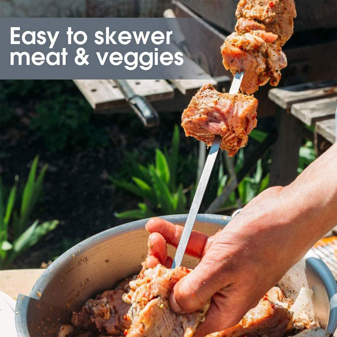 Skewers for Kabobs, 16" Metal Kebab Skewers for Grilling Flat Long Stainless Steel Kabob Skewers Sticks, 20 Pack, Reusable Grill Shish BBQ Barbecue Skewers for Meat Chicken Vegetable Shrimp